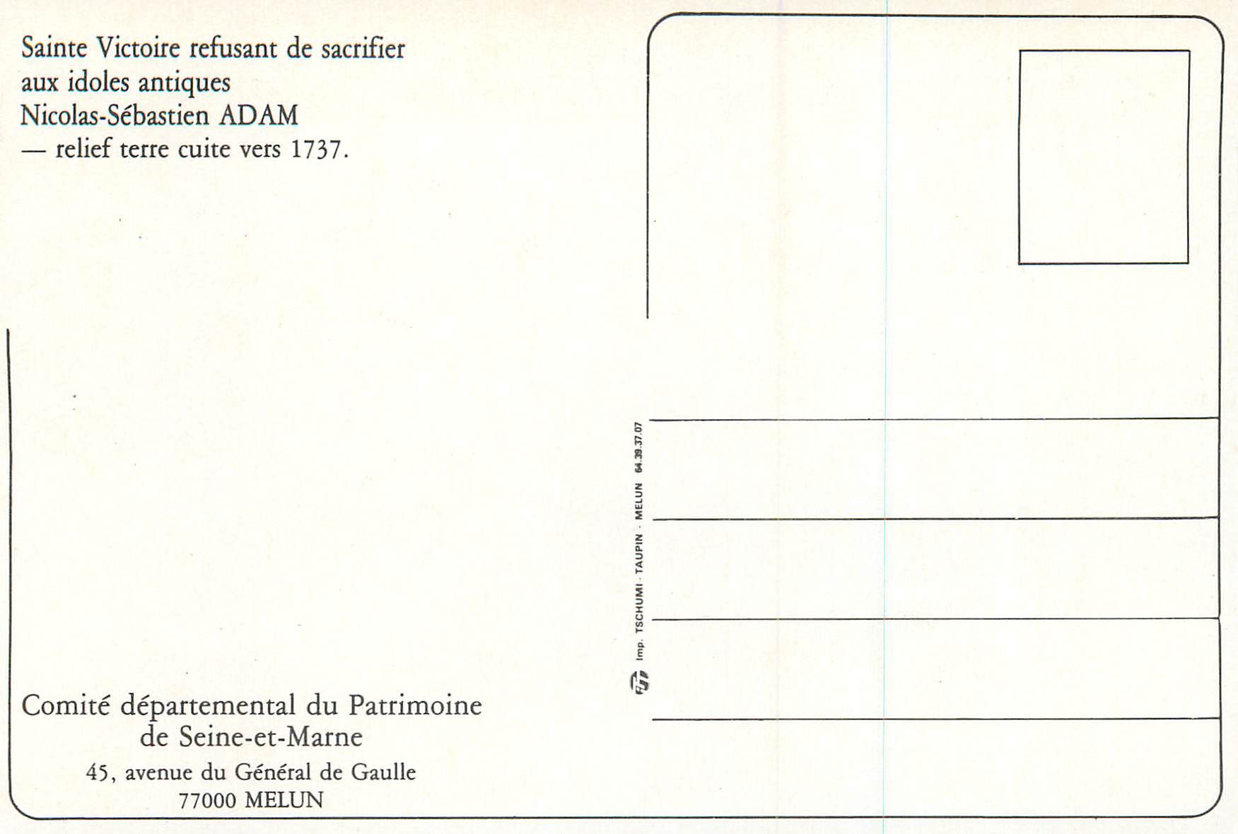 CPM Sainte Victoire refusant de sacrifier aux idoles antiques Nicolas Sebastien Adam  — Verso