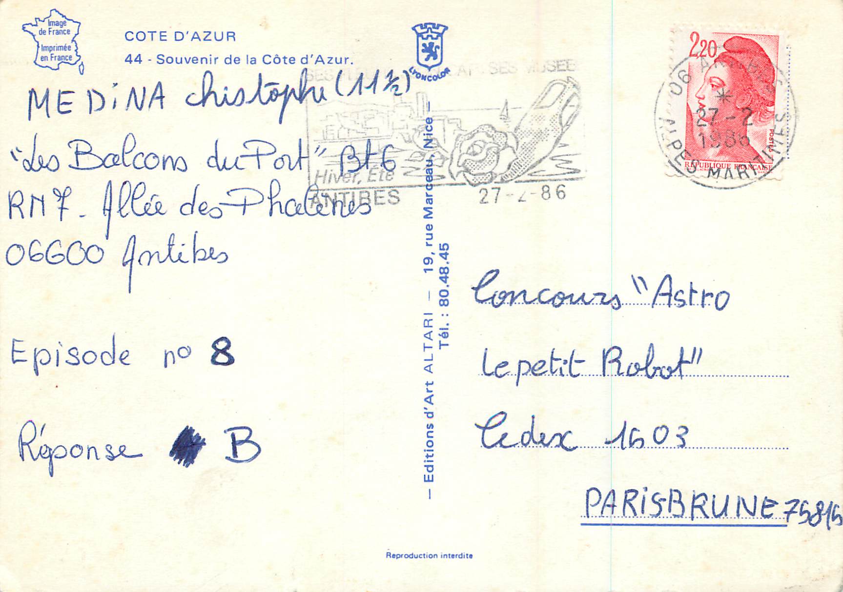 CPM Cote d Azur Souvenir de la Cote d Azur Cannes Les rochers du Trayas La Napoule — Rückseite