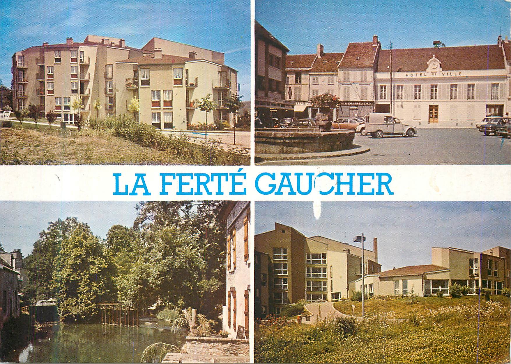CPM La Ferte Gaucher S et M La Commanderie Place Hotel de Ville Le barrage 