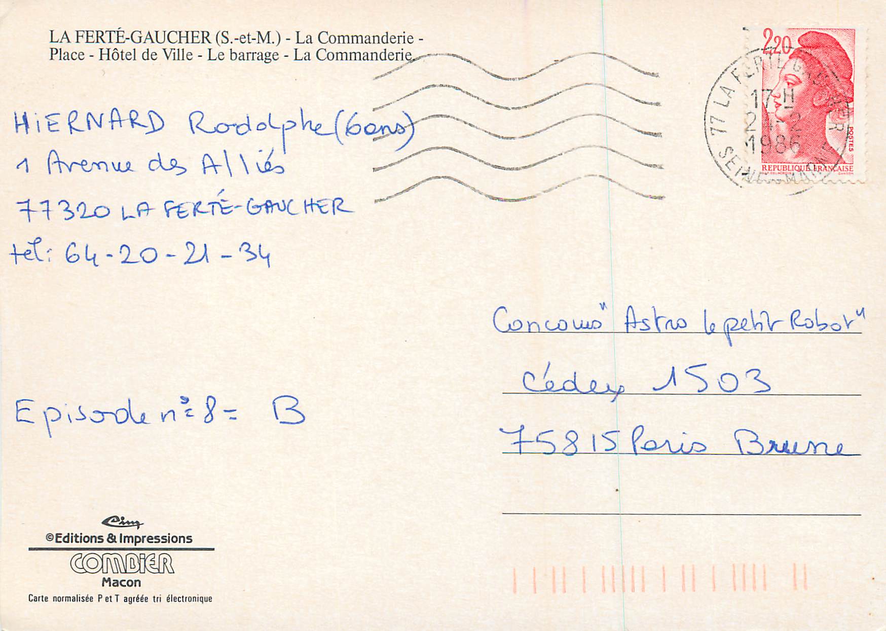 CPM La Ferte Gaucher S et M La Commanderie Place Hotel de Ville Le barrage  — Back