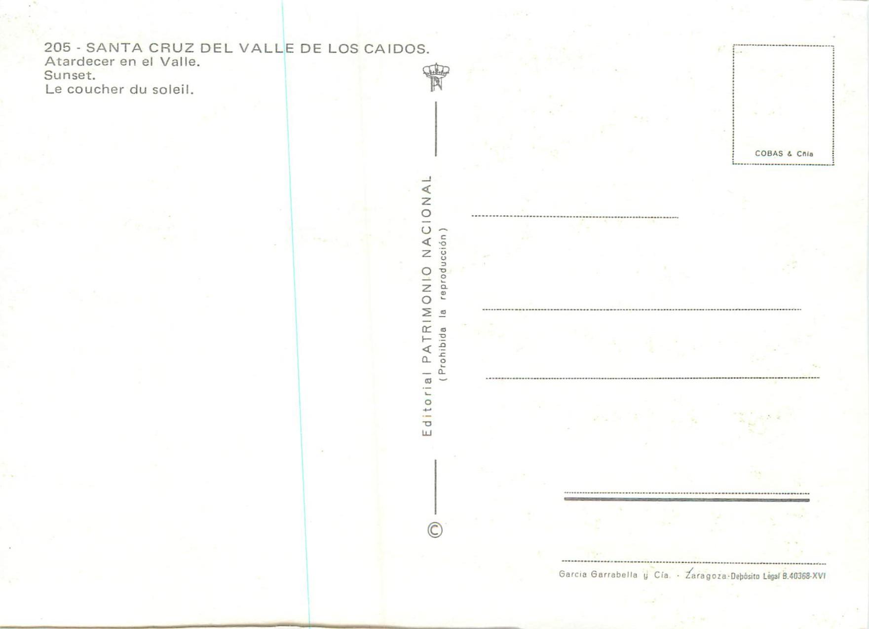 Santa Cruz del Valle de los Caídos — coucher de soleil — Editorial Patrimonio Nacional — Verso
