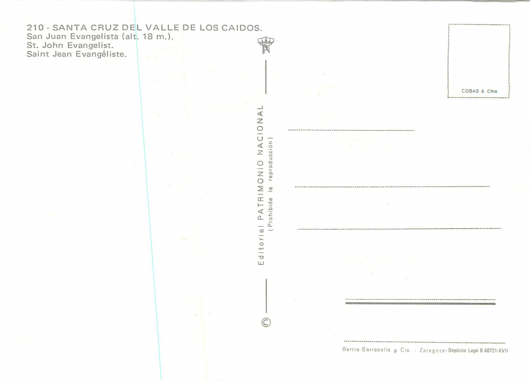 Santa Cruz del Valle de los Caídos — Saint Jean Évangéliste — Éditeur Património Nacional — Verso