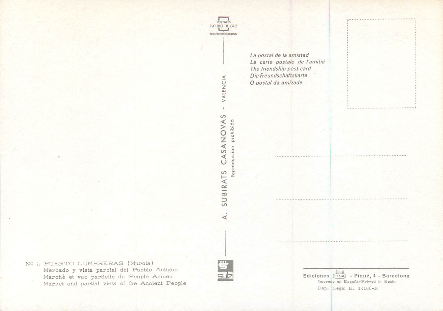 CPM Puerto Lumbreras Murcia Marche et vue partielle du Peuple Ancien  — Back