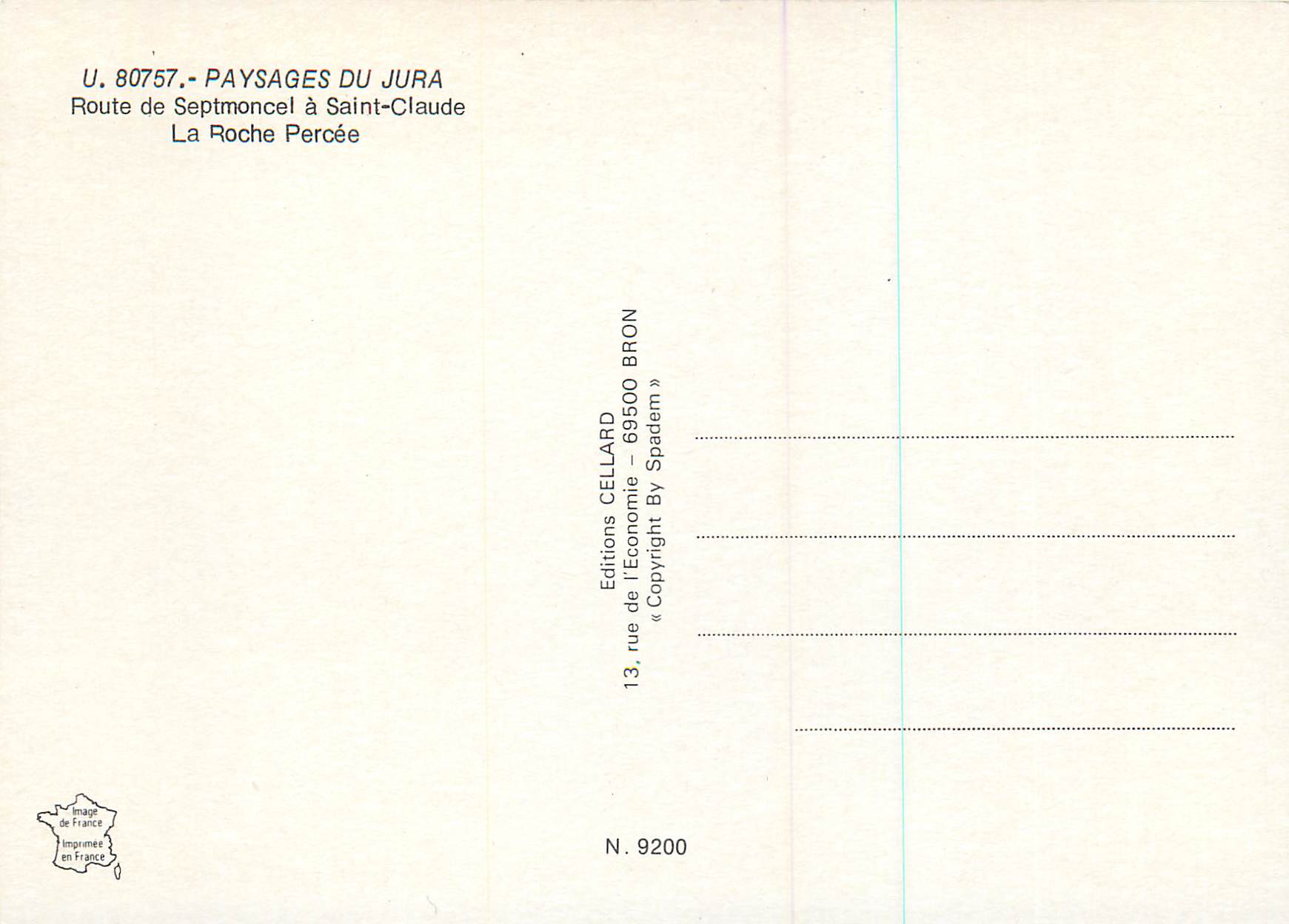 CPM Paysaged du Jura Route de Septmoncel a Saint Claude La Roche Percee  — Rückseite