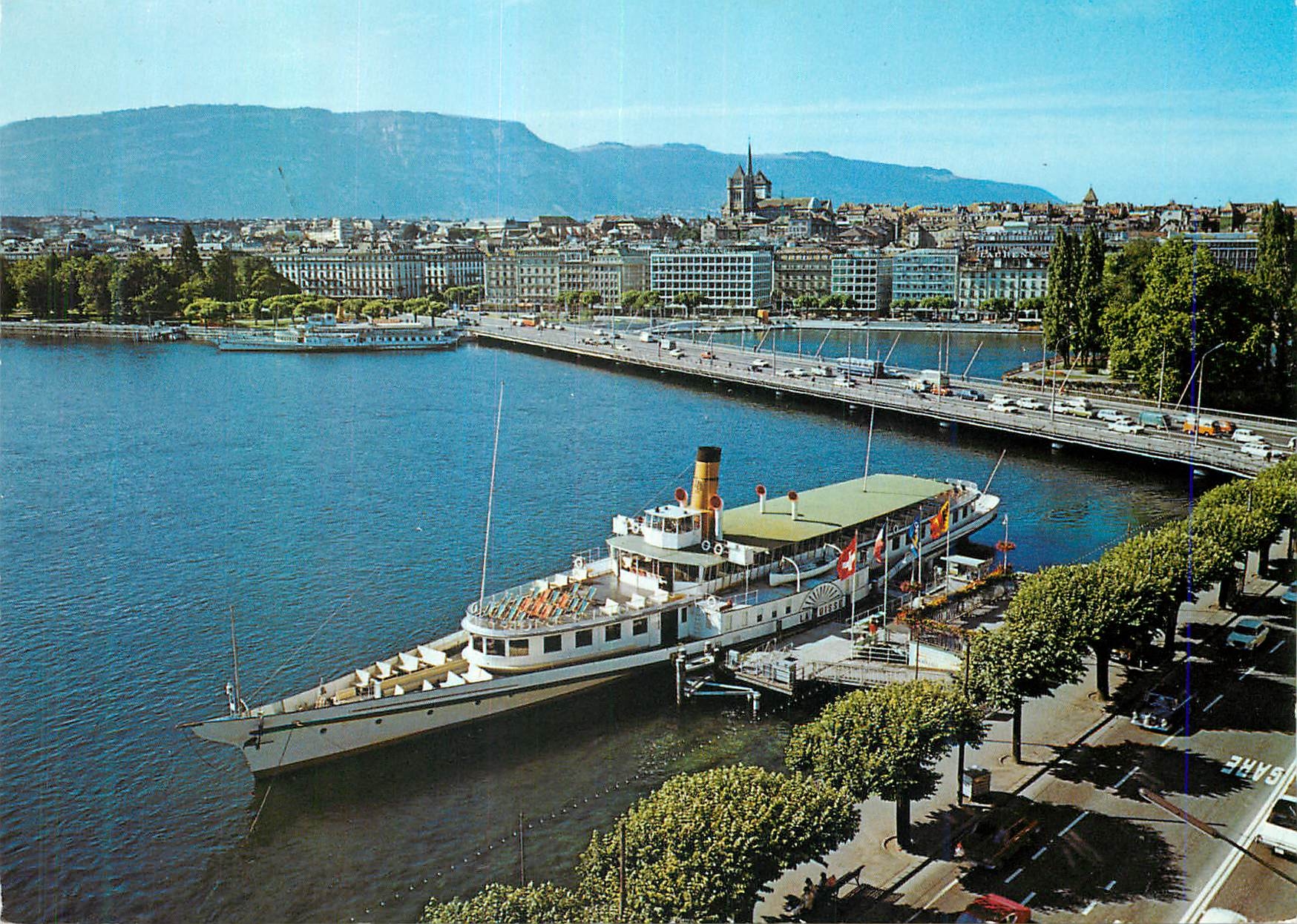 CPM Geneve Le Bateau salonLa Suisse le pond tu Mont Blanc et la ville 