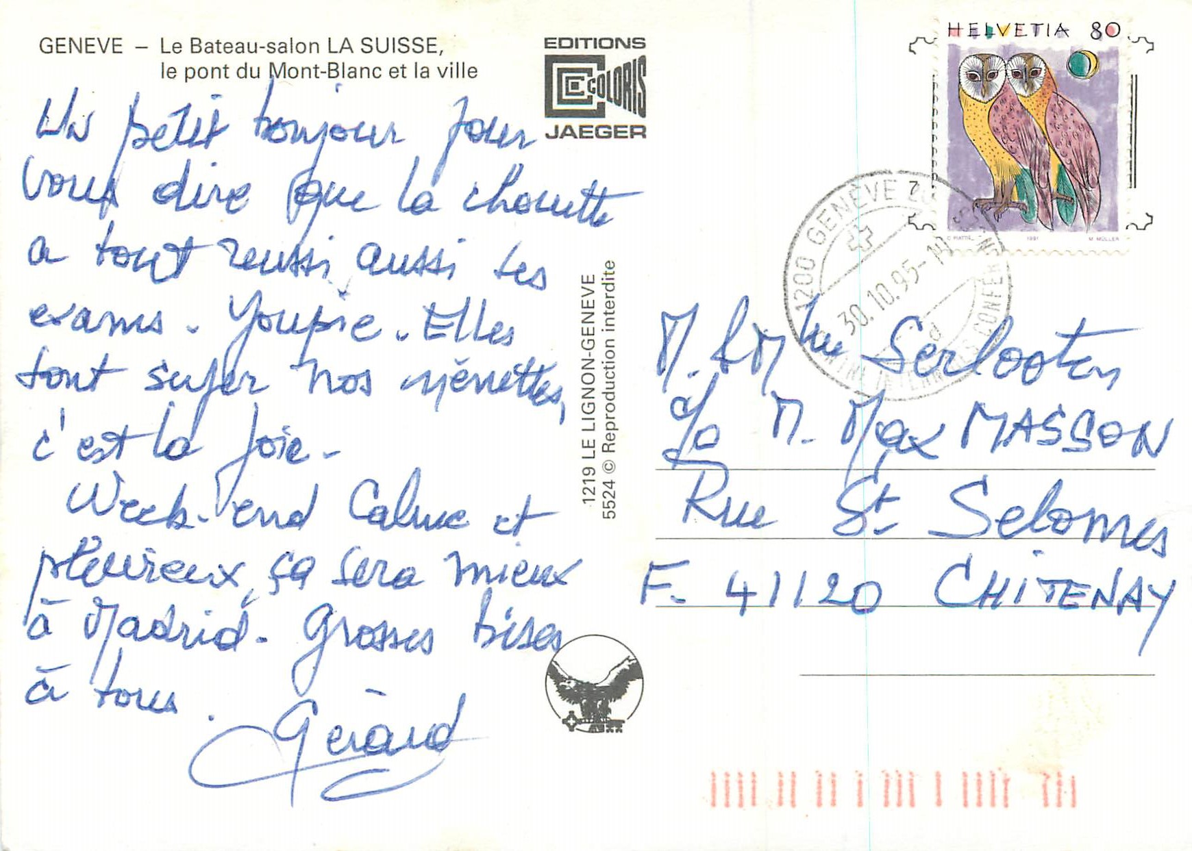 CPM Geneve Le Bateau salonLa Suisse le pond tu Mont Blanc et la ville  — Verso