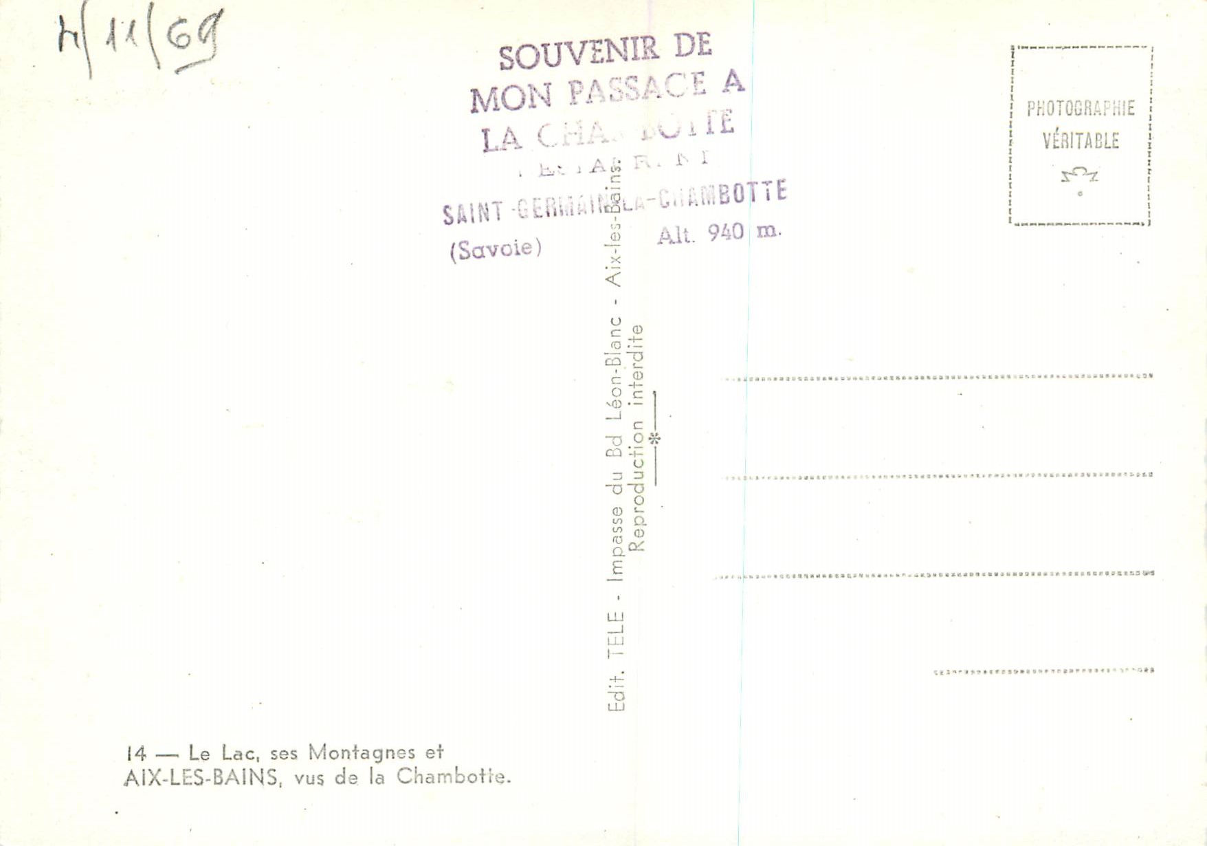 CPM Le lac ses Montagnes et Aix les bains vus de la Chambotie  — Rückseite