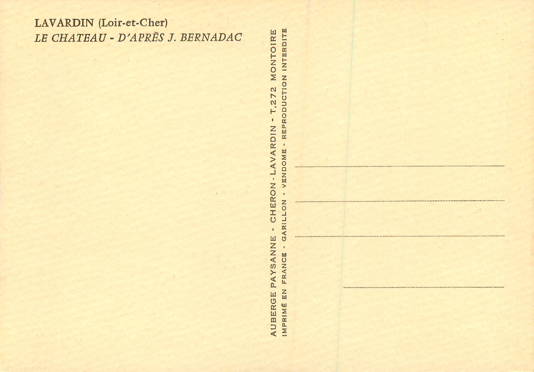 Lavardin (Loir-et-Cher) — Le château — d'après J. Bernadac — T.272 — Rückseite