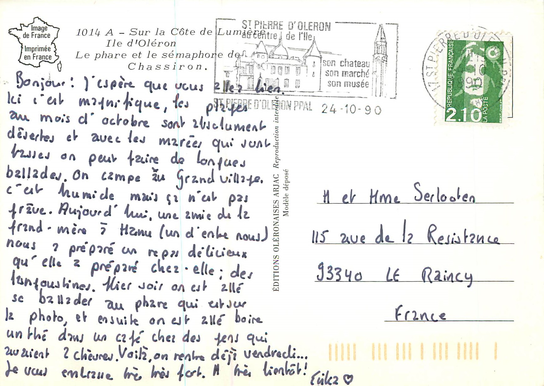 Le phare et le sémaphore de Chassiron — Ile d'Oleron — Éditions Oleronaises — Verso