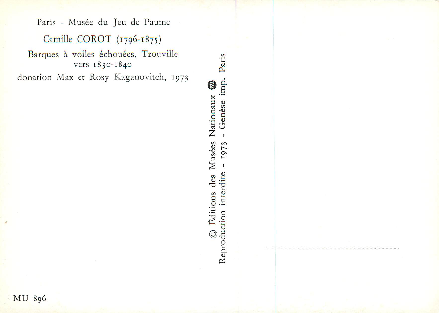 CPM Paris Musee du Jeu de Paume Camille Corot Barques a voiles echouees Trouville Bateaux Kaganovitch — Verso