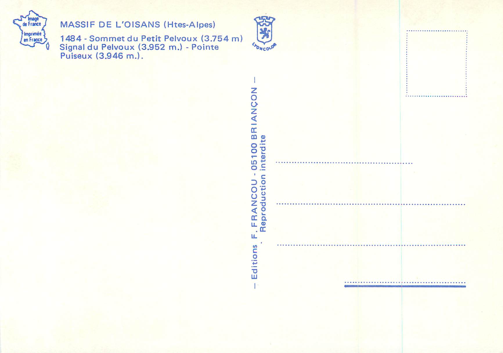 Massif de l'Oisans (Htes-Alpes) — sommets du Petit Pelvoux et du Signal du Pelvoux — Éditions F. Francou — Achterkant