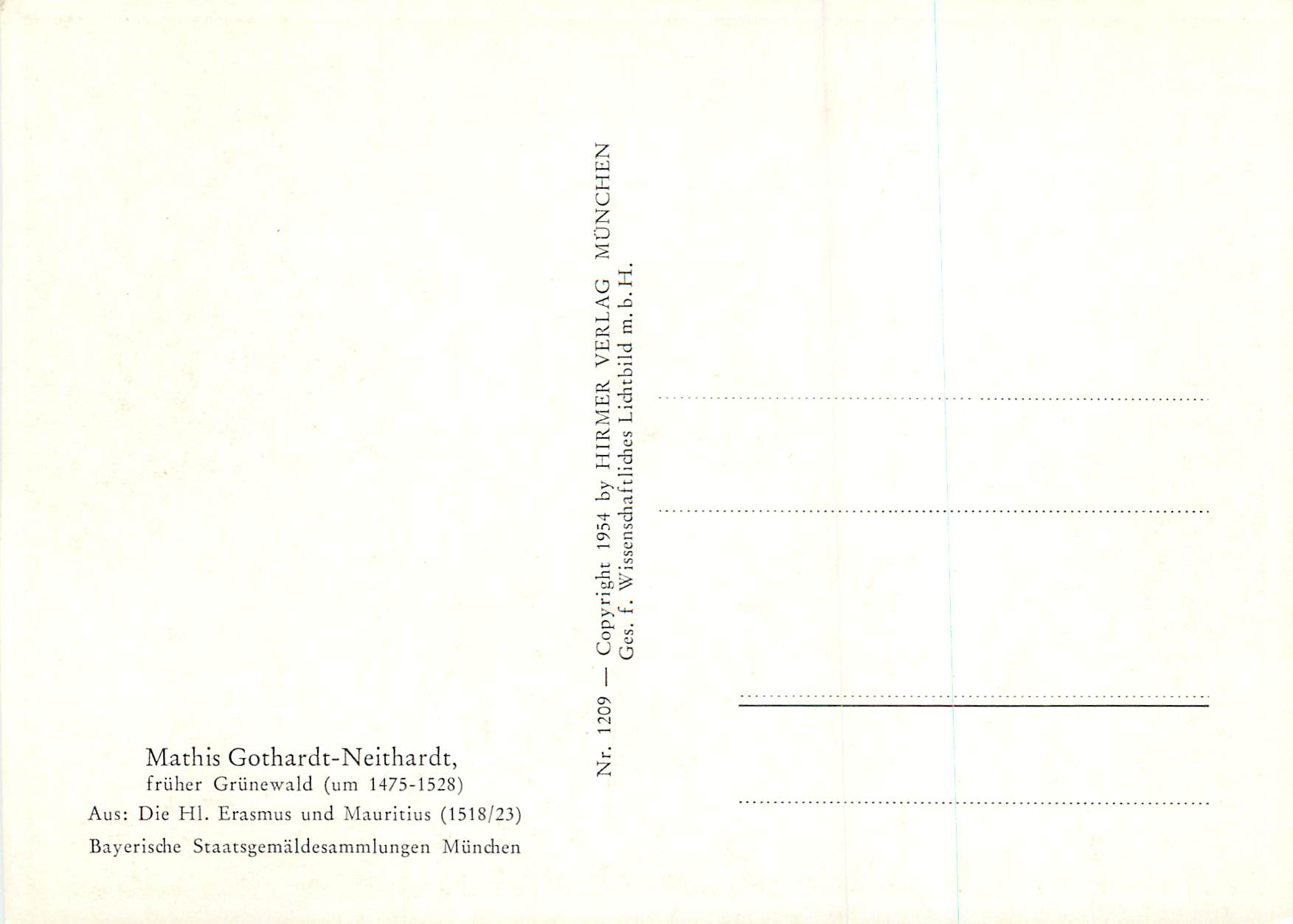 CPM Marthis Gothardt Neithardt Bayerische Staatsgemaldesammlungen Munchen  — Verso