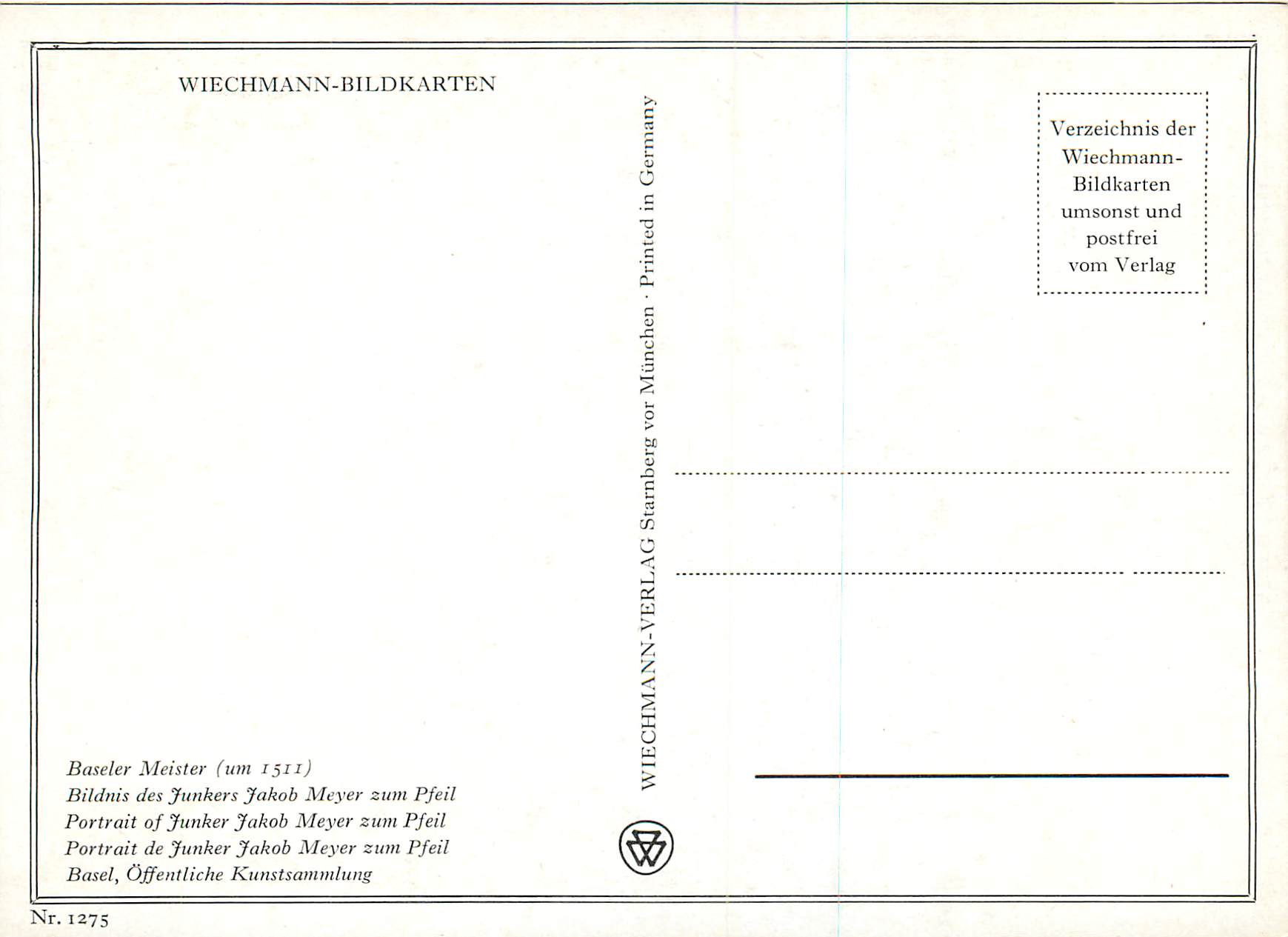 CPM Wiechmann Bildkarten Portrait de Junker Jacob Meyer zum Pfeil  — Verso