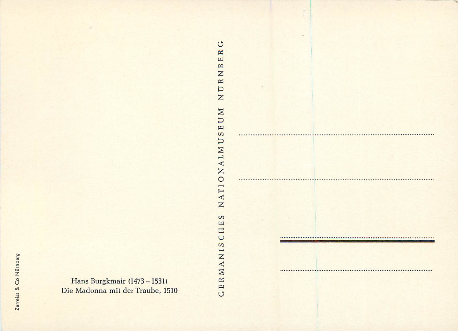 CPM Hans Burgkmair Die Madonna mit der Traube  — Verso