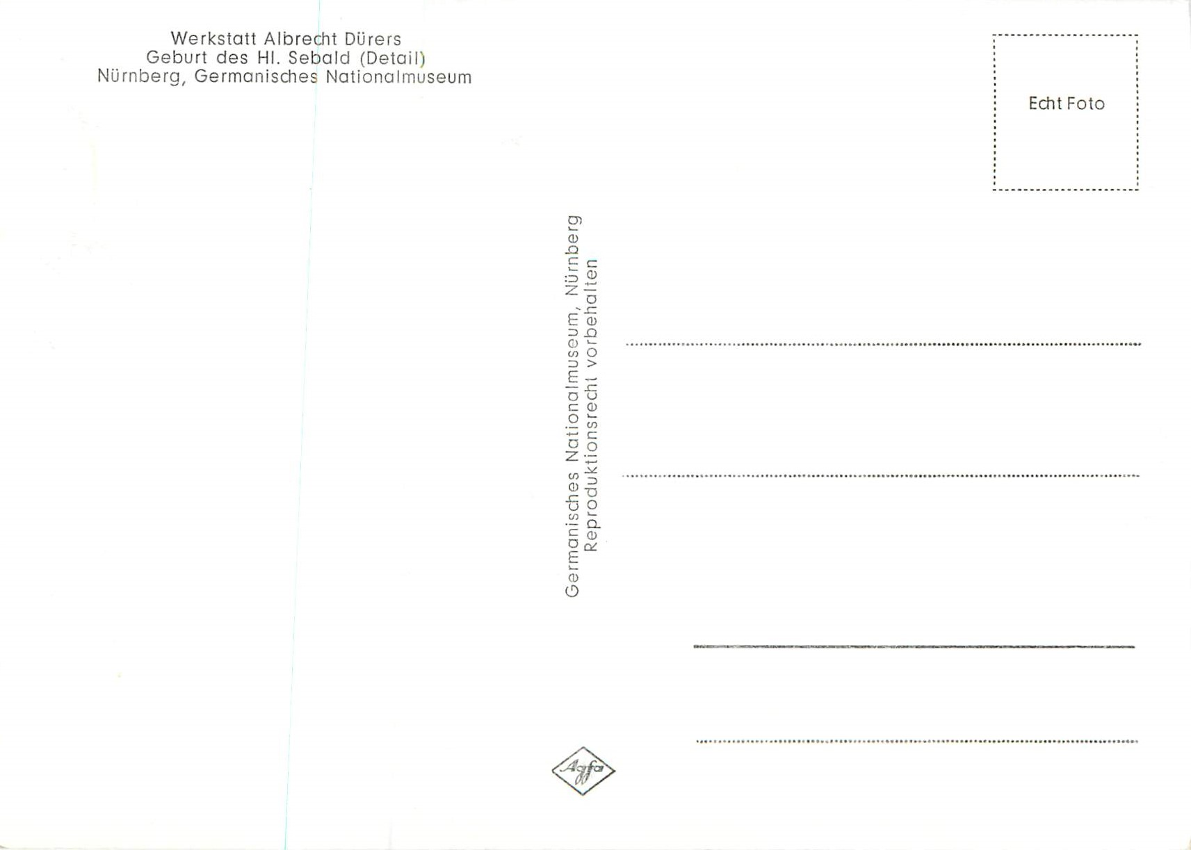 CPM Werkstatt Albrecht Durers Nurnberg Germanisches Nationalmuseum  — Rückseite