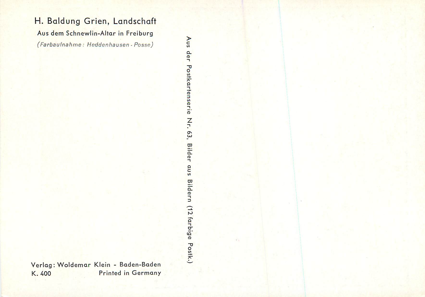 CPM H Baldung Grien Landschaft Aus dem Schnewlin Altar in Freiburg  — Verso