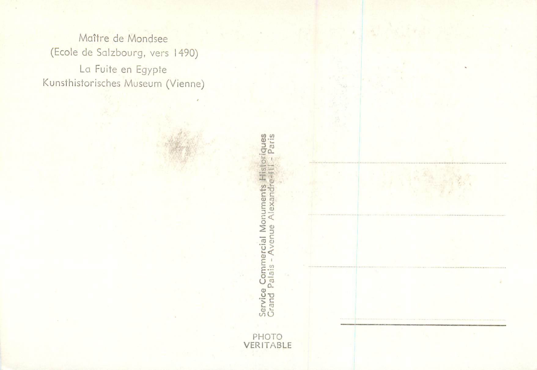 CPM Maitre de Mondsee Ecole de Salzbourg La fuite en Egypte Kunsthistorisches Museum Vienne  — Verso