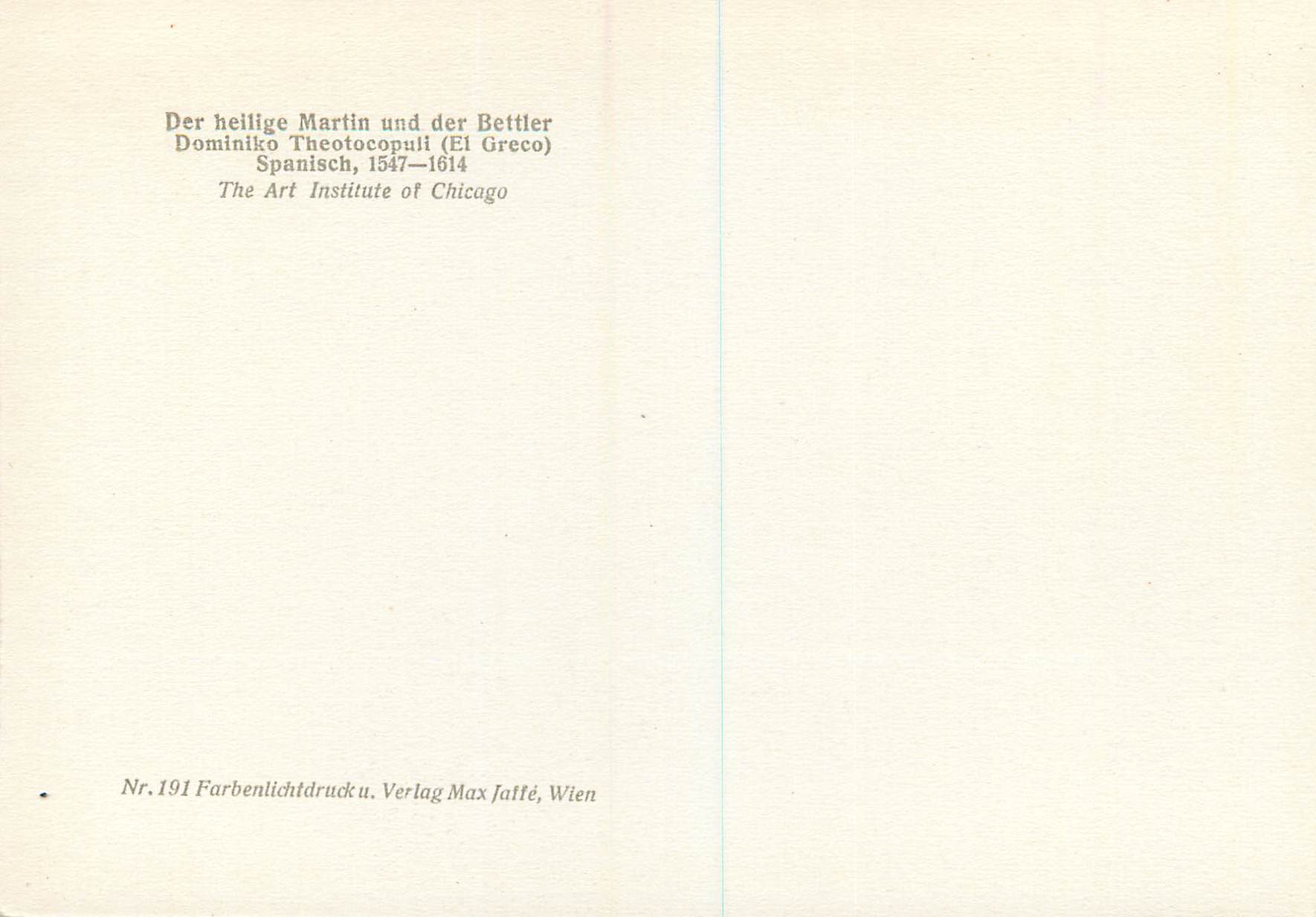CPM Der heilige Martin und Bettier The Art Institute of Chicago  — Verso