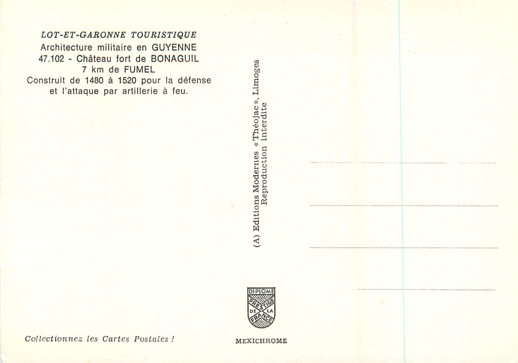 CPM Lot et Garonne Touristique Architecture militaire en Guyenne  — Back