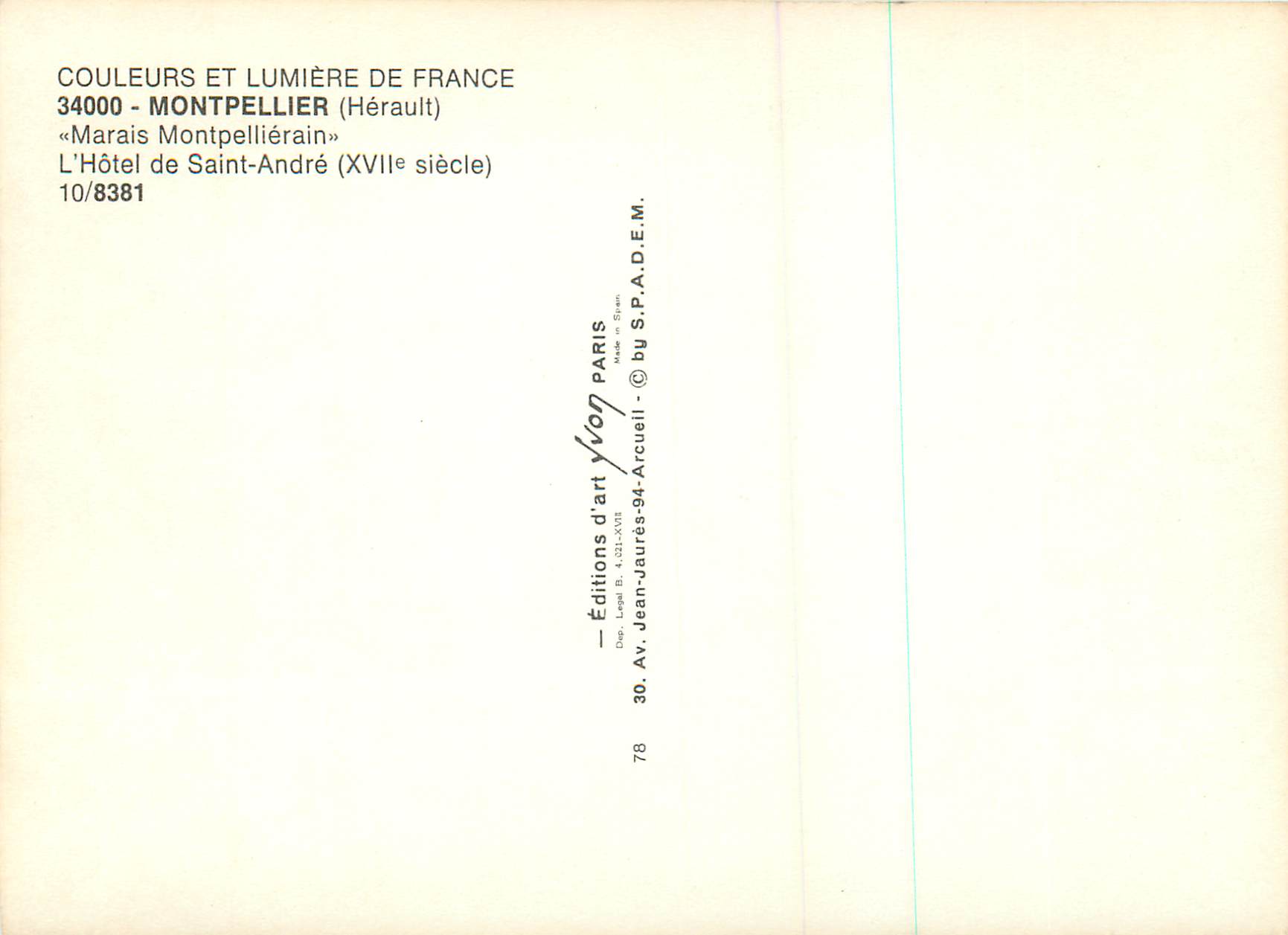 CPM Montpellier Herault Marais Montpellierain L Hotel de Saint Andre  — Back