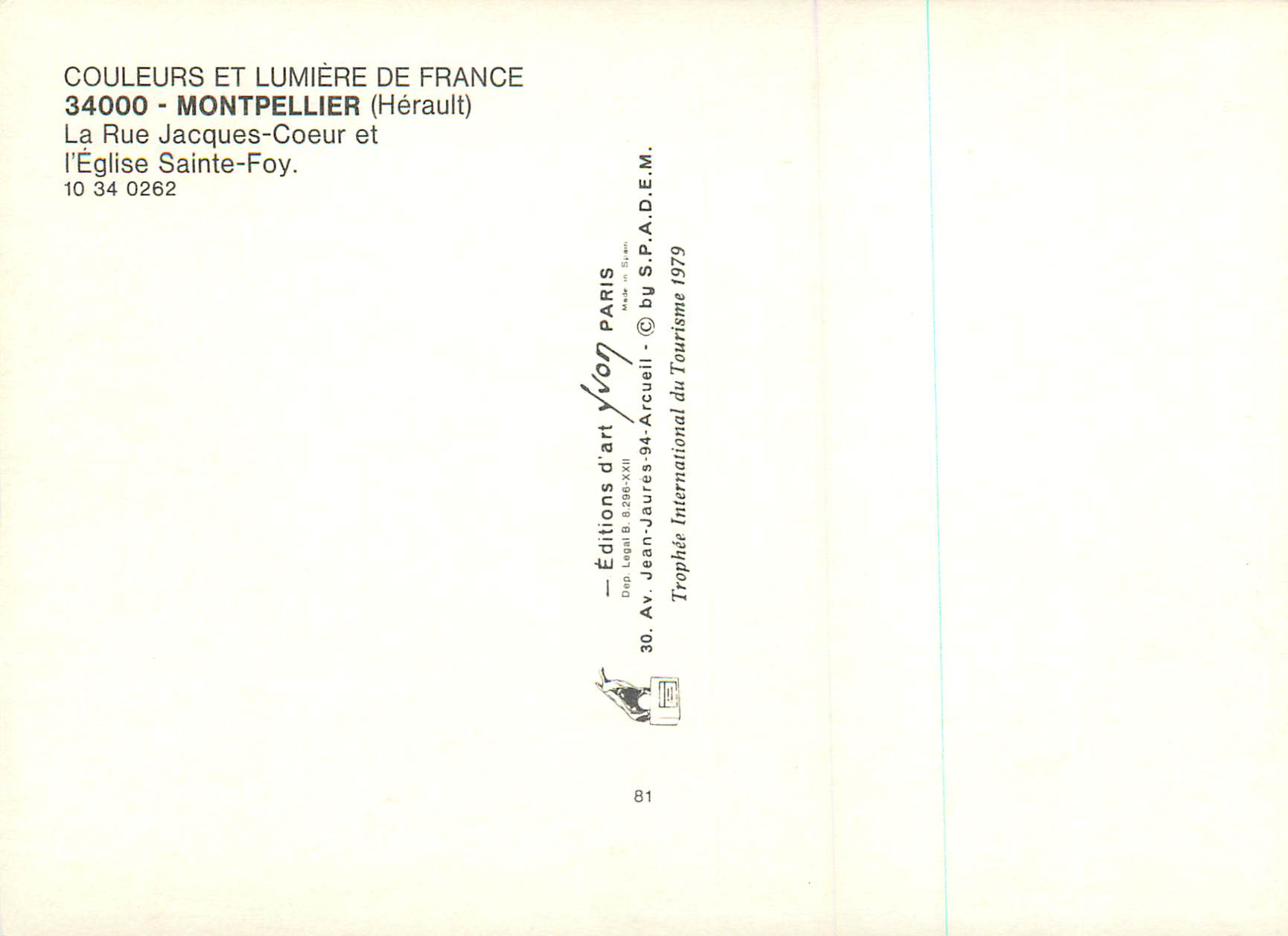 Montpellier — Rue Jacques-Coeur und Kirche Sainte-Foy — Éditions d'art Yvon — Rückseite