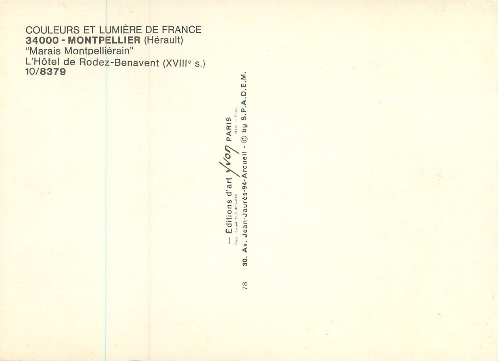 CPM Montpellier Herault Marais Montpellierain L Hotel de Rodez Benavent  — Back