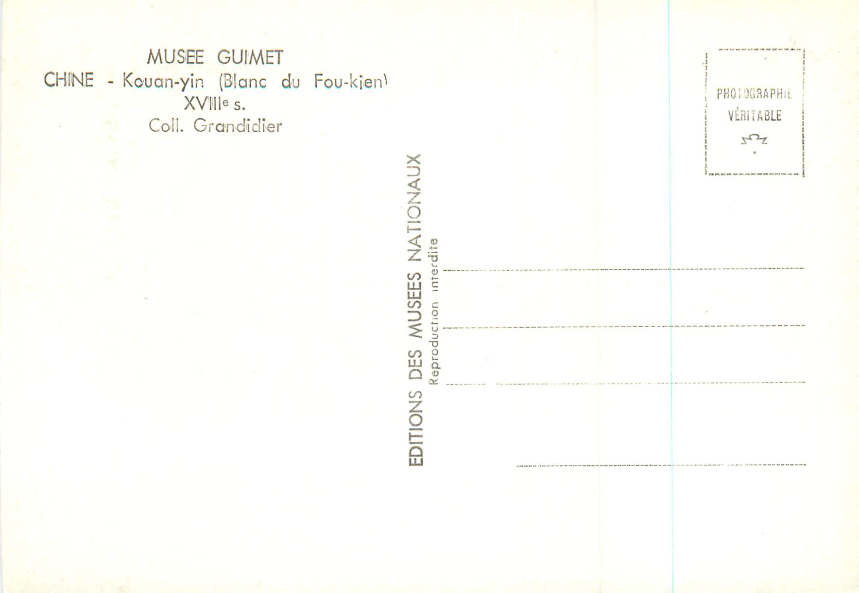 CPM Musee Guimet chine Kouan yin Blanc du Fou Kjen  — Rückseite