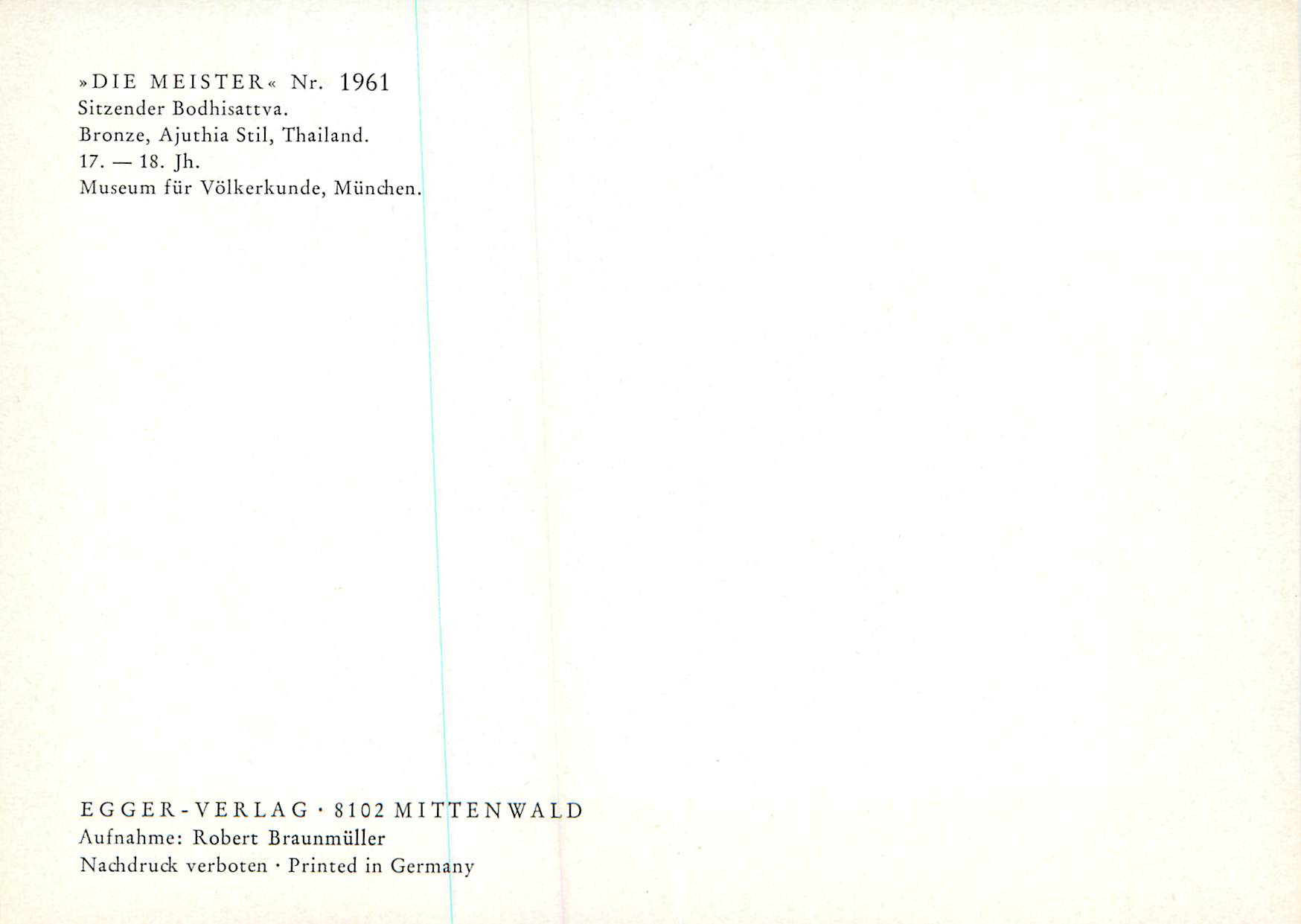 CPM Die Meister Sitszender Bodhisattva Museum fur Volkerunde Munchen  — Rückseite
