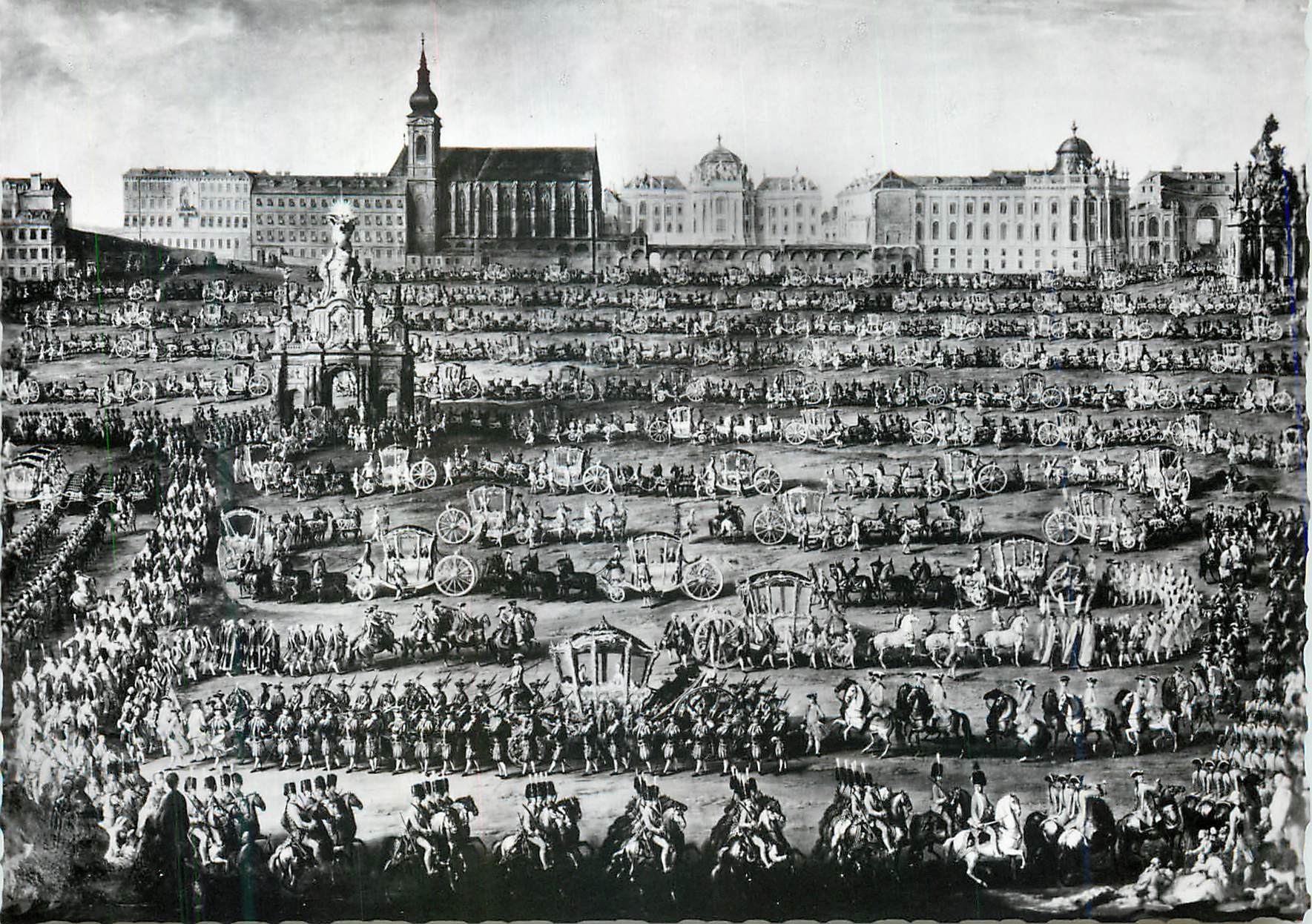 Festlicher Einzug Maria Isabellas von Parma, der Braut Kaiser Josefs II. in Wien 1760 — (Schloß Schönbrunn, Zeremoniensaal, Nordwand) — Echte Photographie, Österreichische Nationalbibliothek, Nr. 3