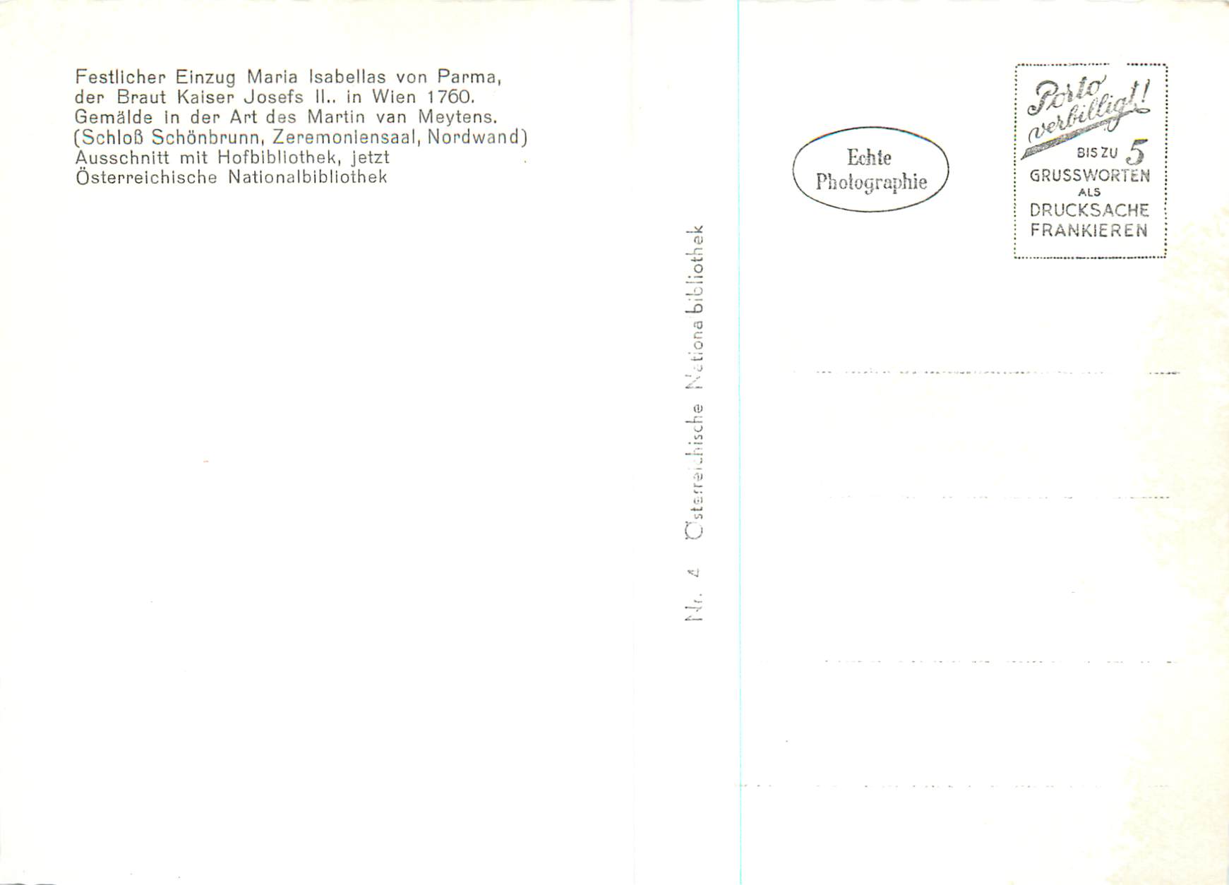 CPM Festlicher Einzug Maria Isabellas von Parma Osterreichische Nationalbibliothek  — Rückseite