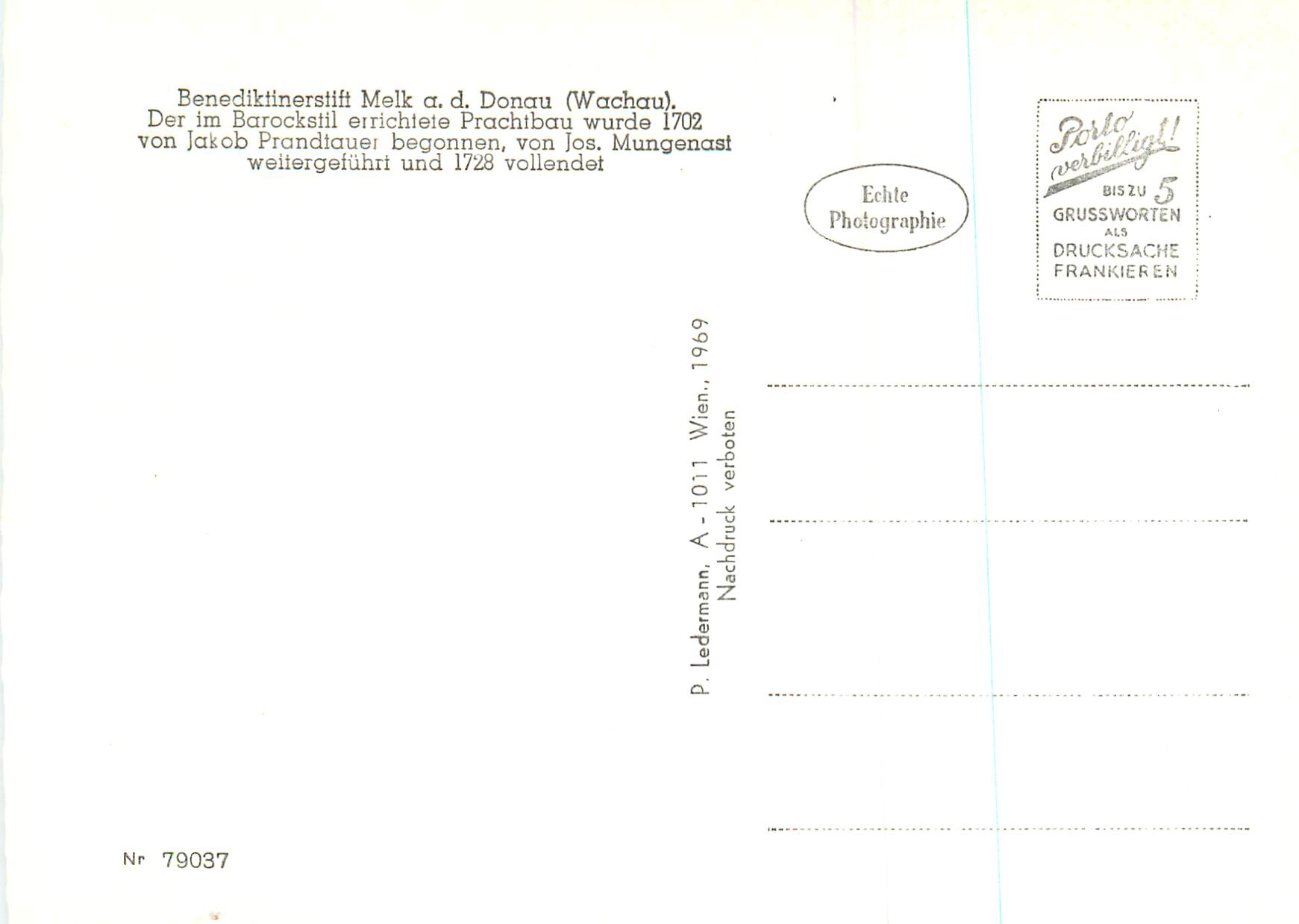 CPM Benediktinerstift Mel ad Donau Wachau  — Rückseite