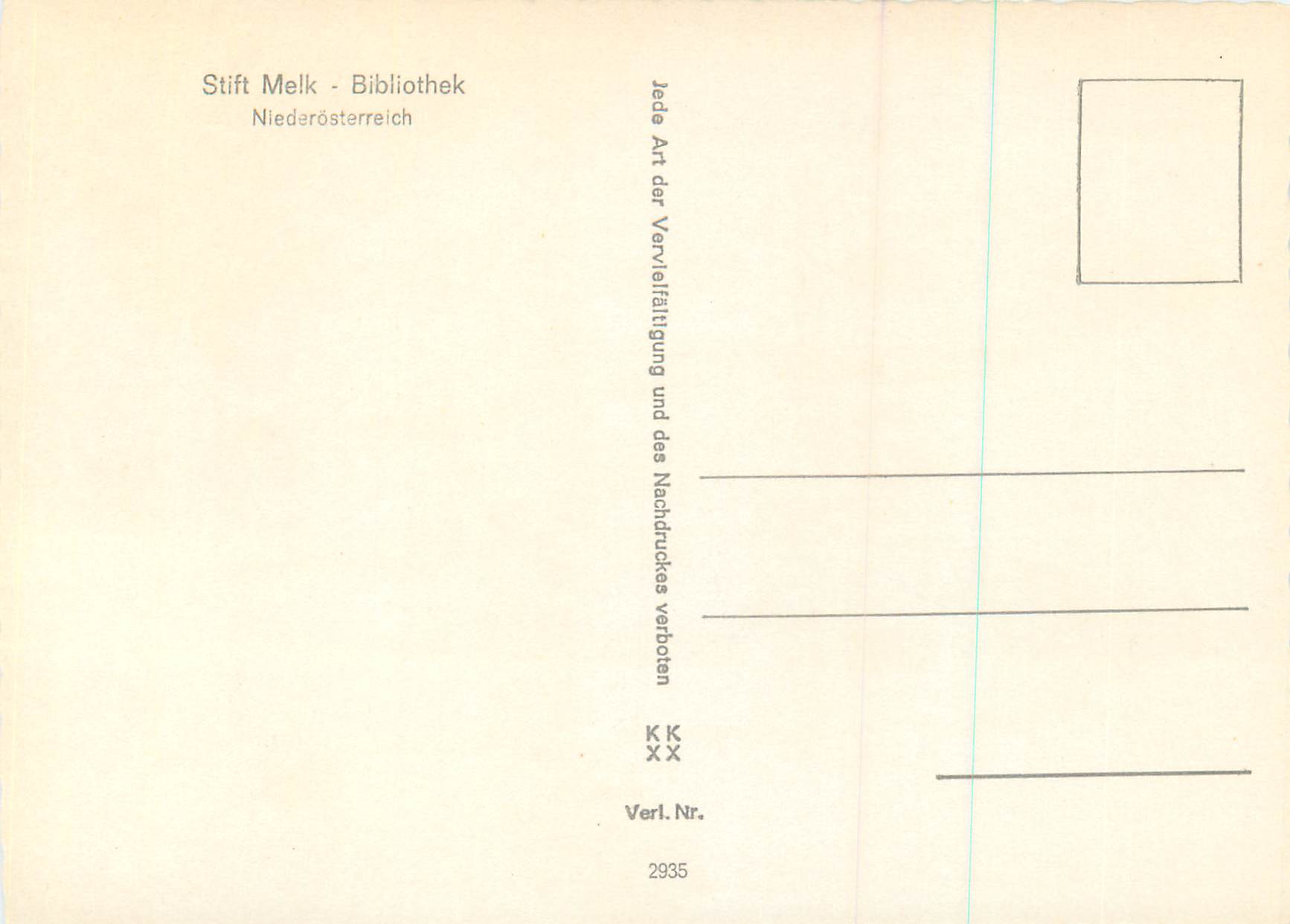 CPM Stift Melk Bibliothek Niederosterreich Bibliotheque — Rückseite