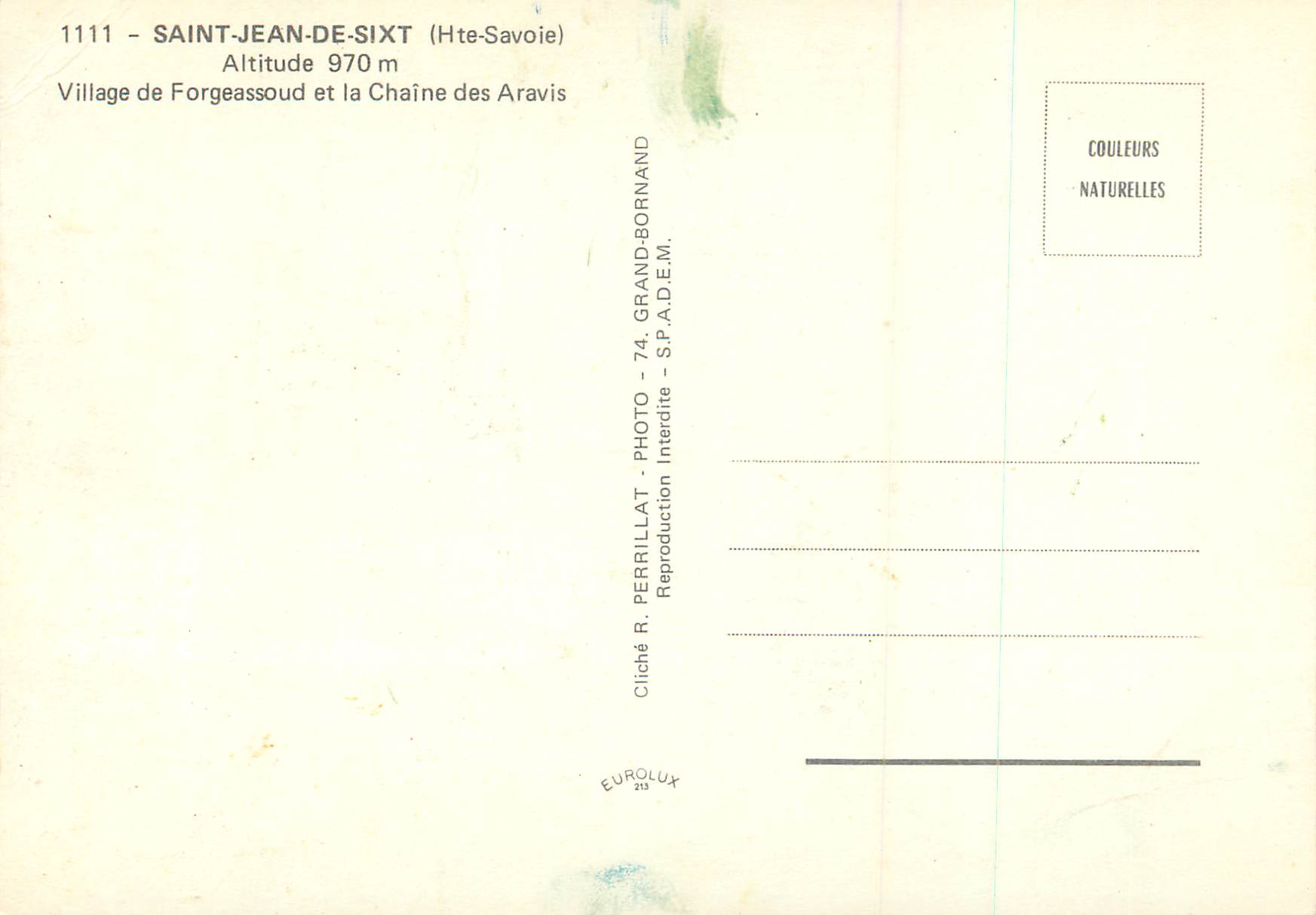 CPM Saint Jean de Sixt Hte Savoie Village de Forgeassoud et la chaine des Aravis  — Rückseite