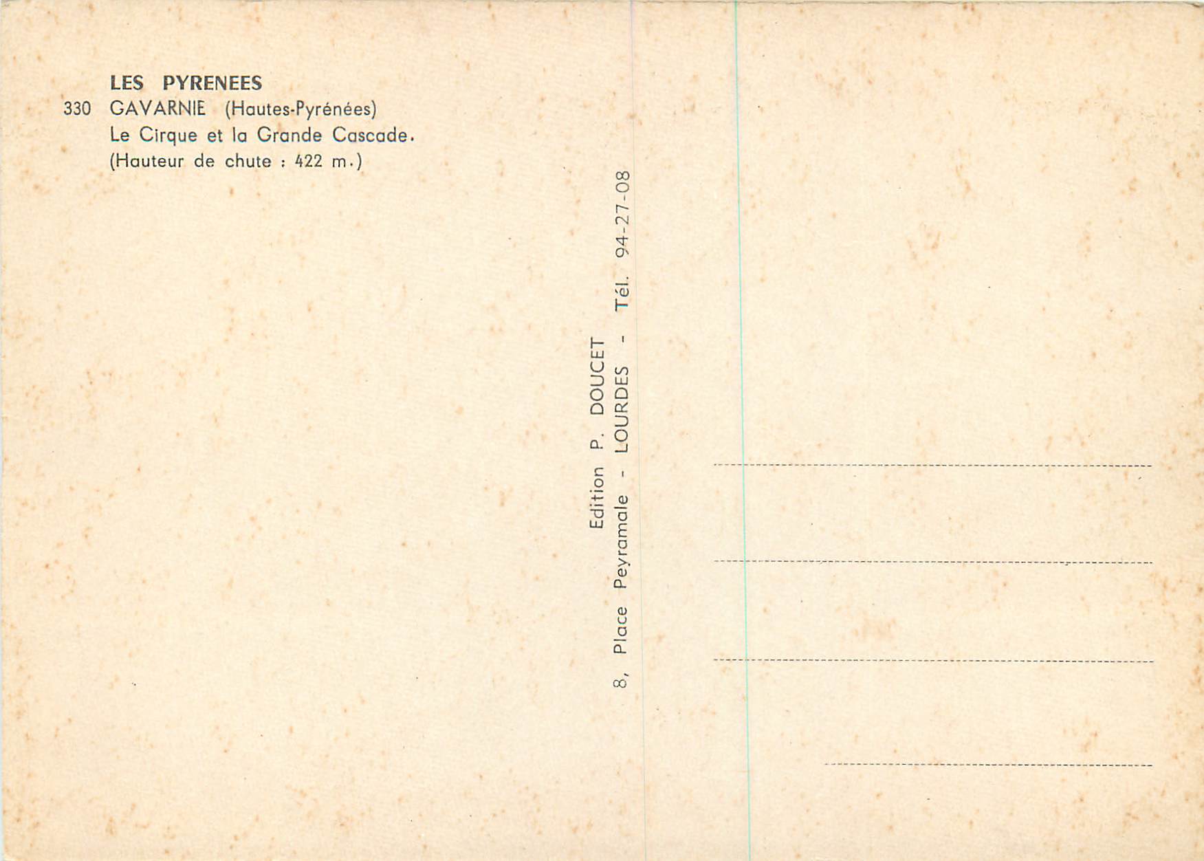 Gavarnie — Le Cirque et la Grande Cascade — Édition P. Doucet, Lourdes — Verso