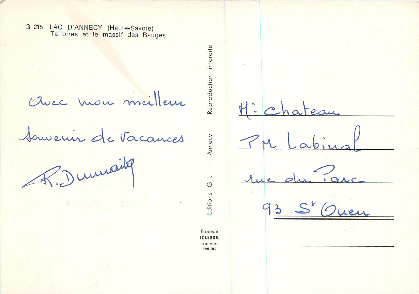 Lac d'Annecy — Talloires et le massif des Bauges — Éditions GIL — Verso
