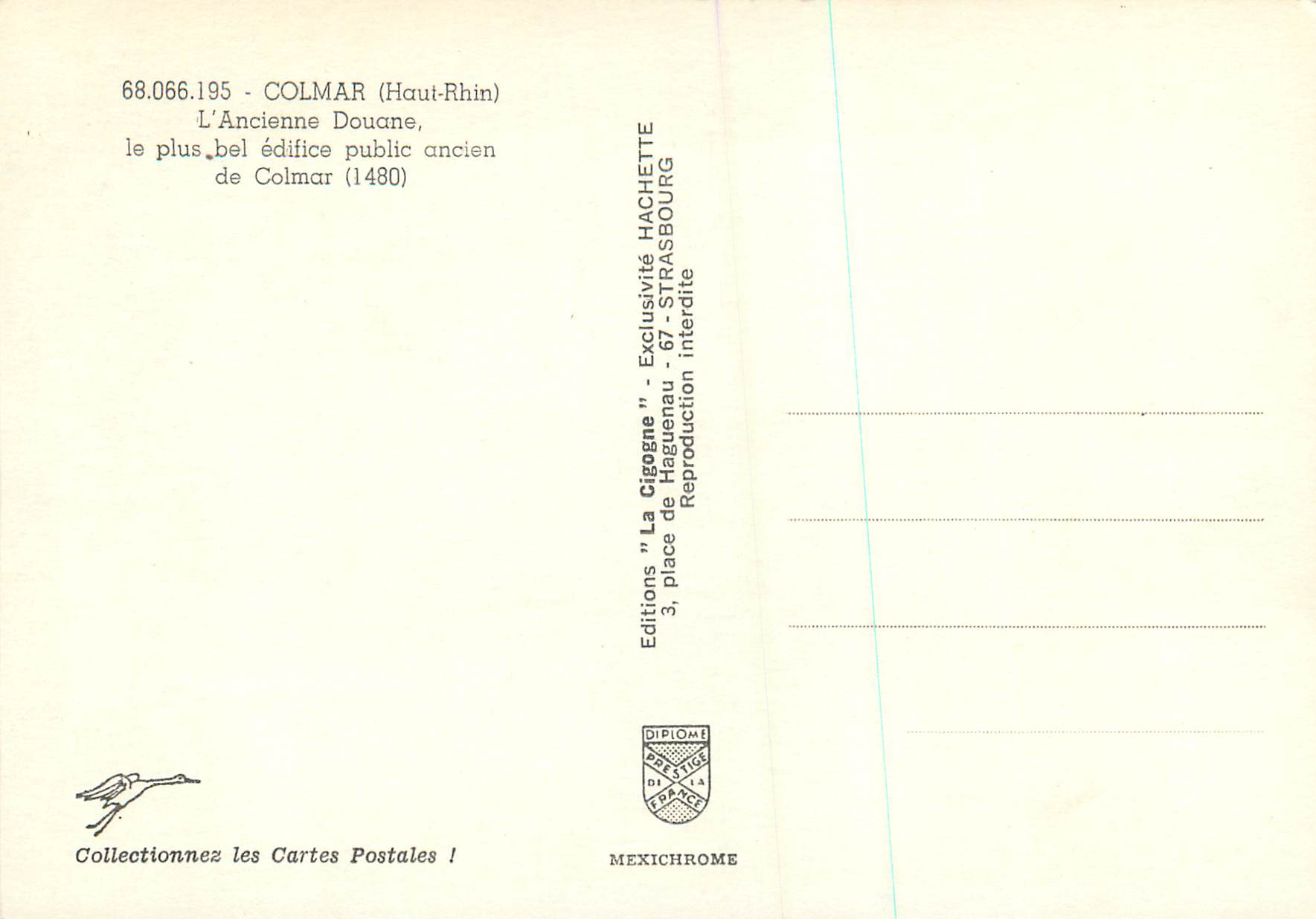 CPM Colmar (Haut Rhin) L'Ancienne Douane (1480) Judaica Juif — Back