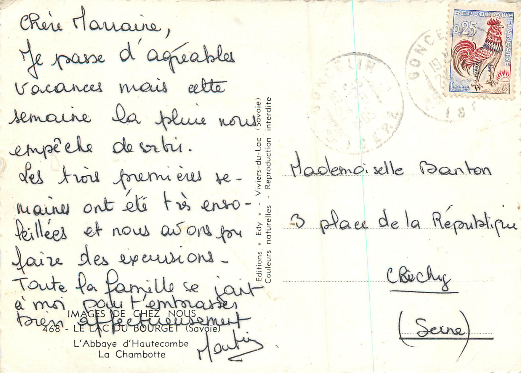 CPM Le Lac du Bourget (Savoie) Images Chez nous L'Abbaye d'Hautecombe La Chambotte — Rückseite