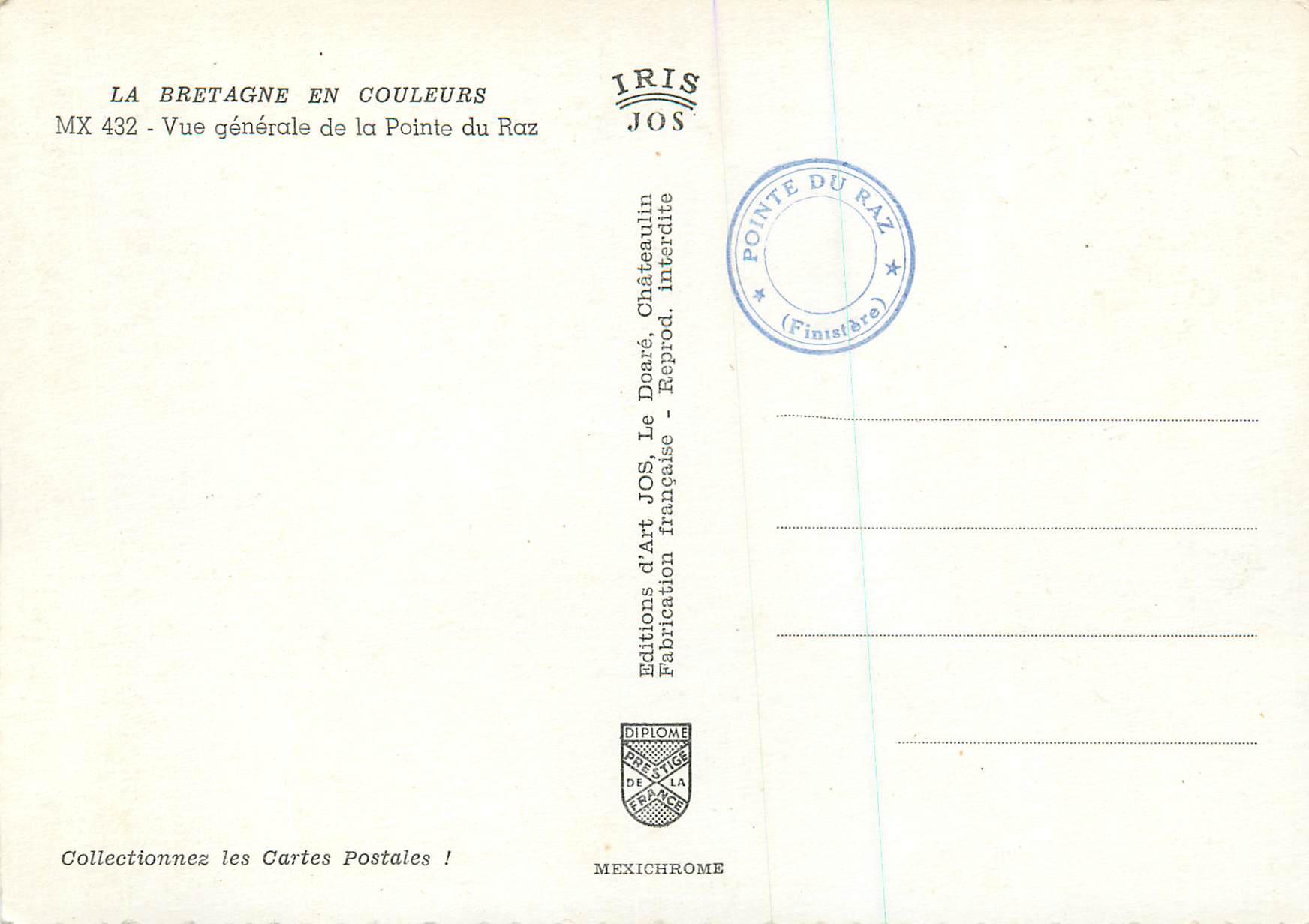 CPM Vue Generale de la Pointe du Raz La Bretagne en Couleurs — Rückseite