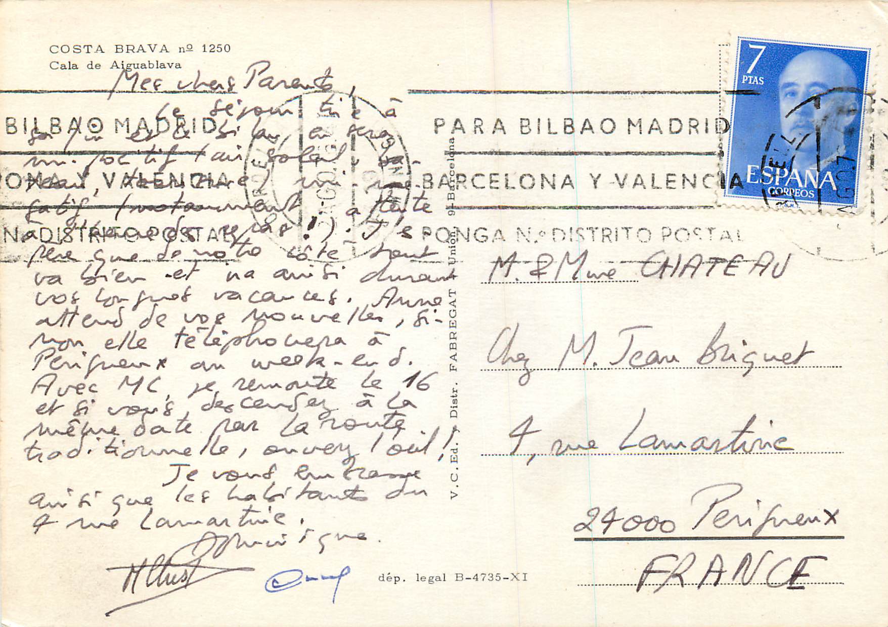 CPM Costa Brava Cala de Aiguablava — Verso