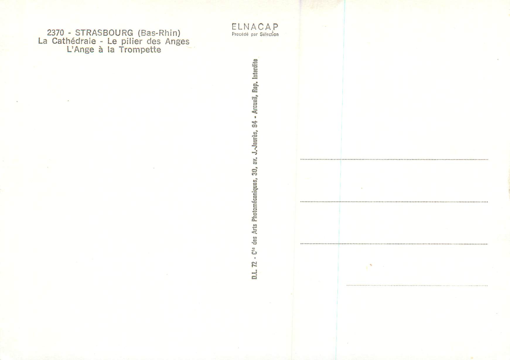 CPM Strasbourg (Bas Rhin) La Cathedrale Le Pilier des Anges — Verso