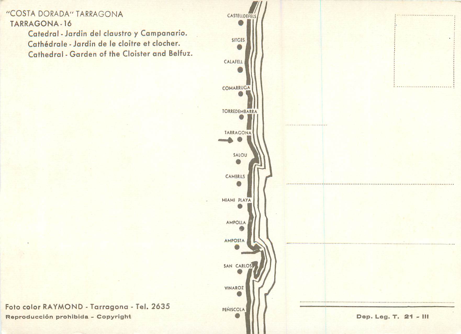 CPM Tarragona Costa Dorada Cathedrale Jardin de la Cloitre et Clocher — Verso