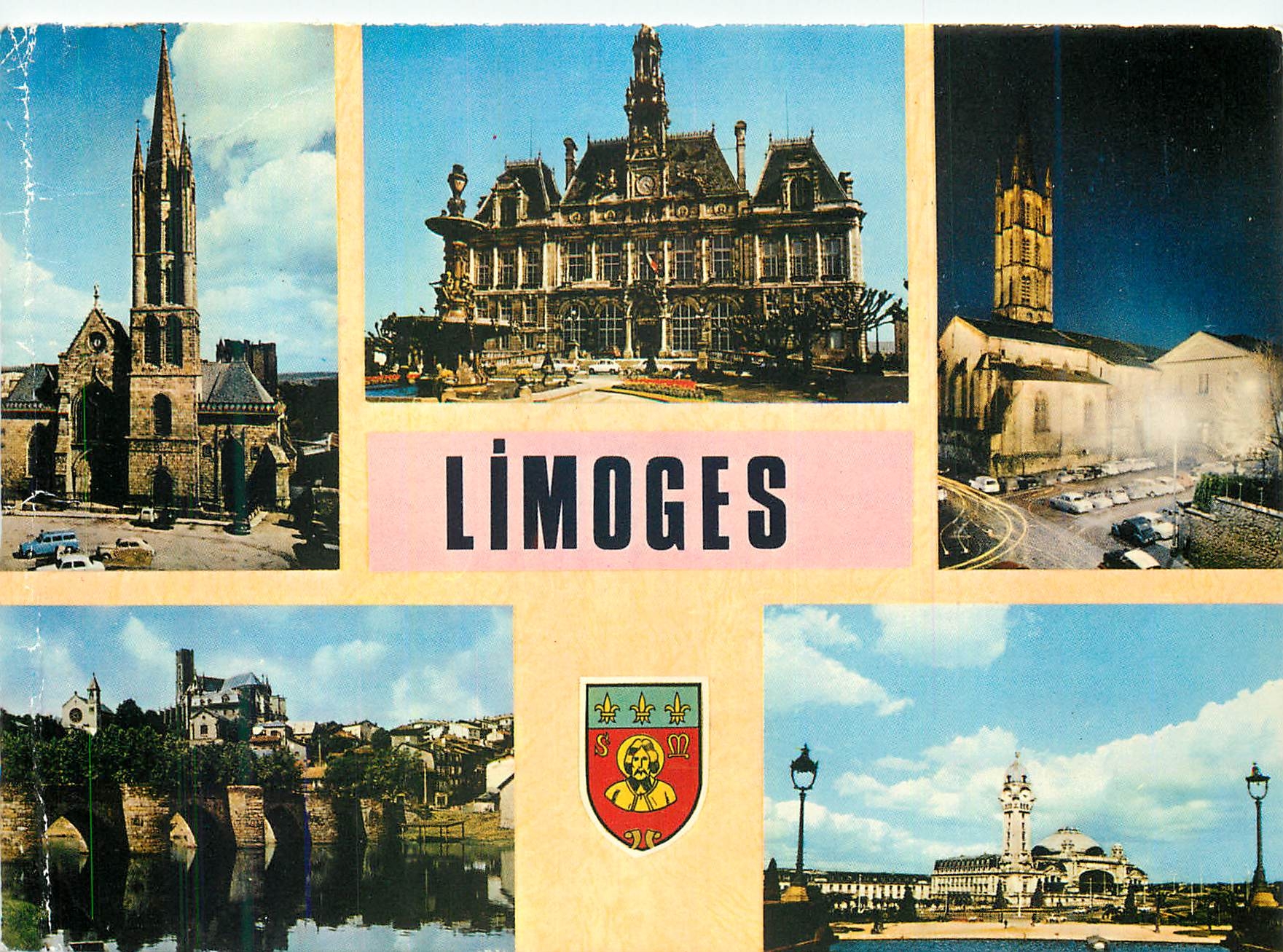 Modern Postcard Limoges (Haute Vienne) The Church of Saint Peter of Queyroix The City Hall The Church of Saint Michael The Saint Etienne Bridge