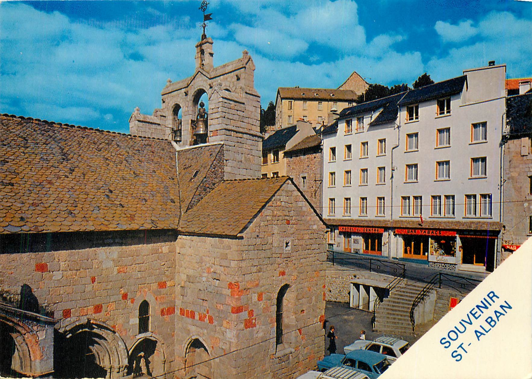 CPM St Alban sur Limagnole (Lozere) L'Eglise et l'Hotel du Centre