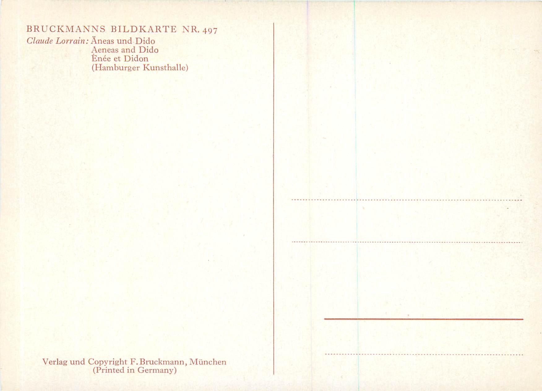 CPM Bruckmanns Bildkarte Claude Lorrain Enee et Didon — Verso