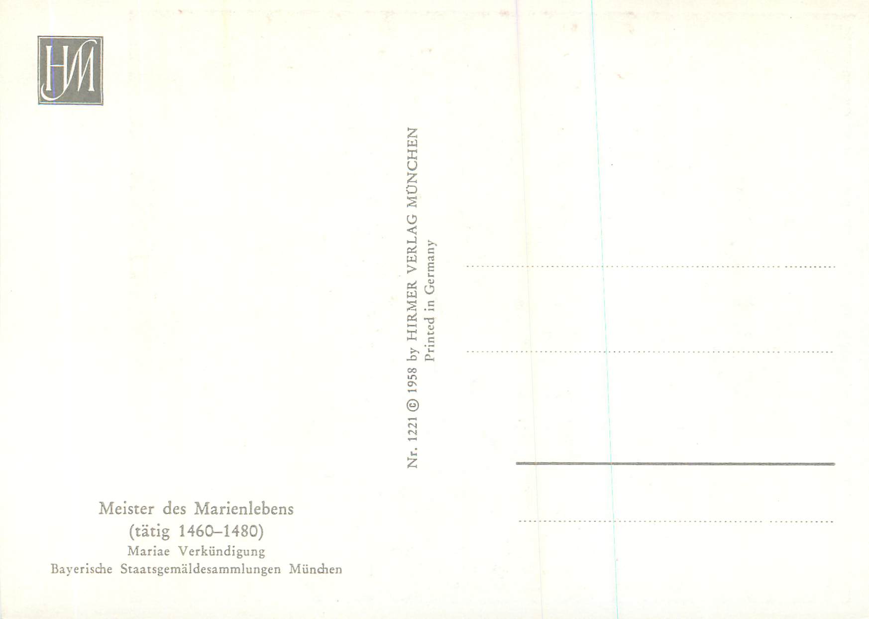CPM Bayerische Staatsgemaldesammlungen Munchen Meister des Marienlebens (tagig 1460 1480) — Verso
