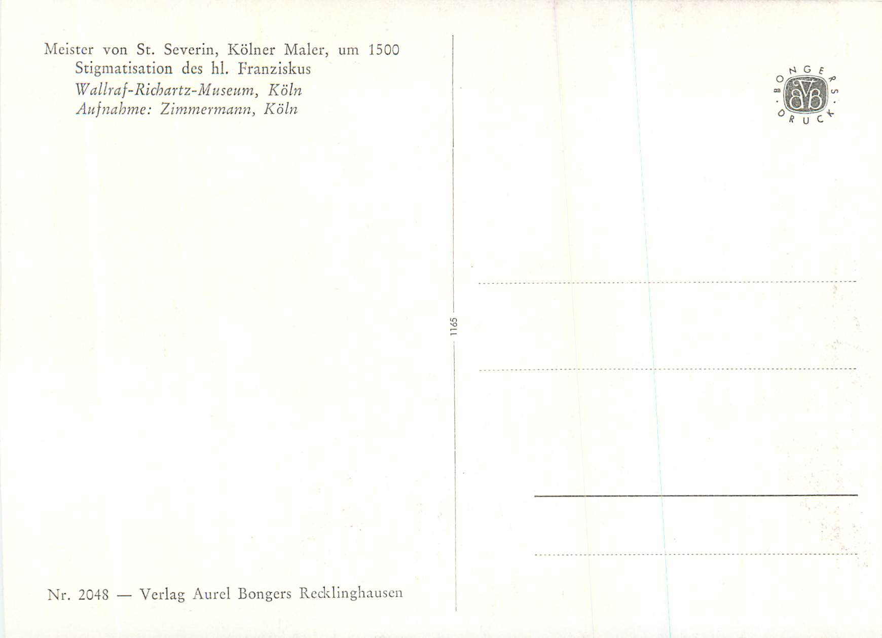 CPM Wallraf Richartz Museum Koln Meister Von St Severin Kolner Maler um 1500 Stigmatisation des Hl Franziskus — Verso