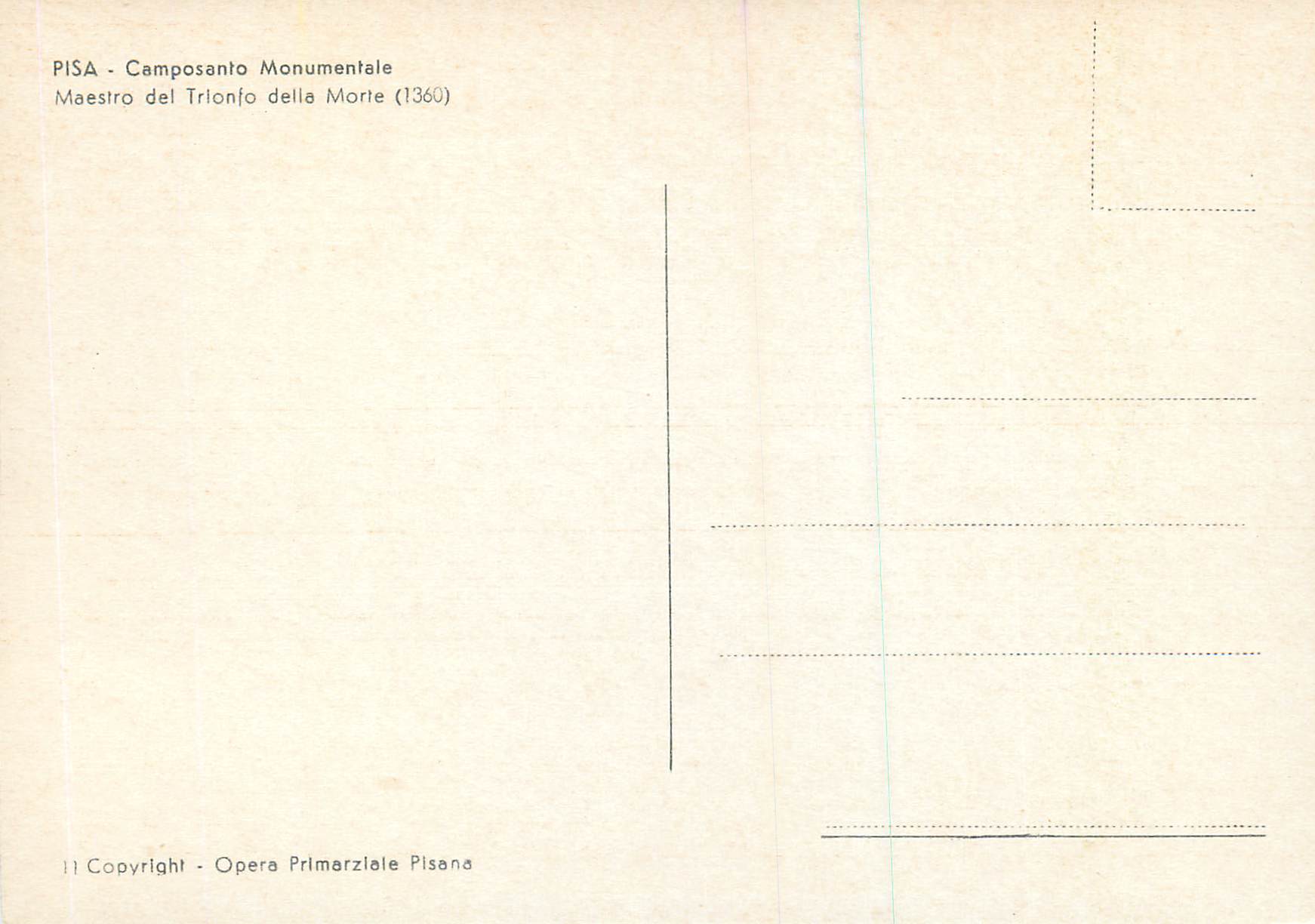 CPM Pisa Camposanto Monumentale Maestro del Trionfo della Morte (1360) — Rückseite