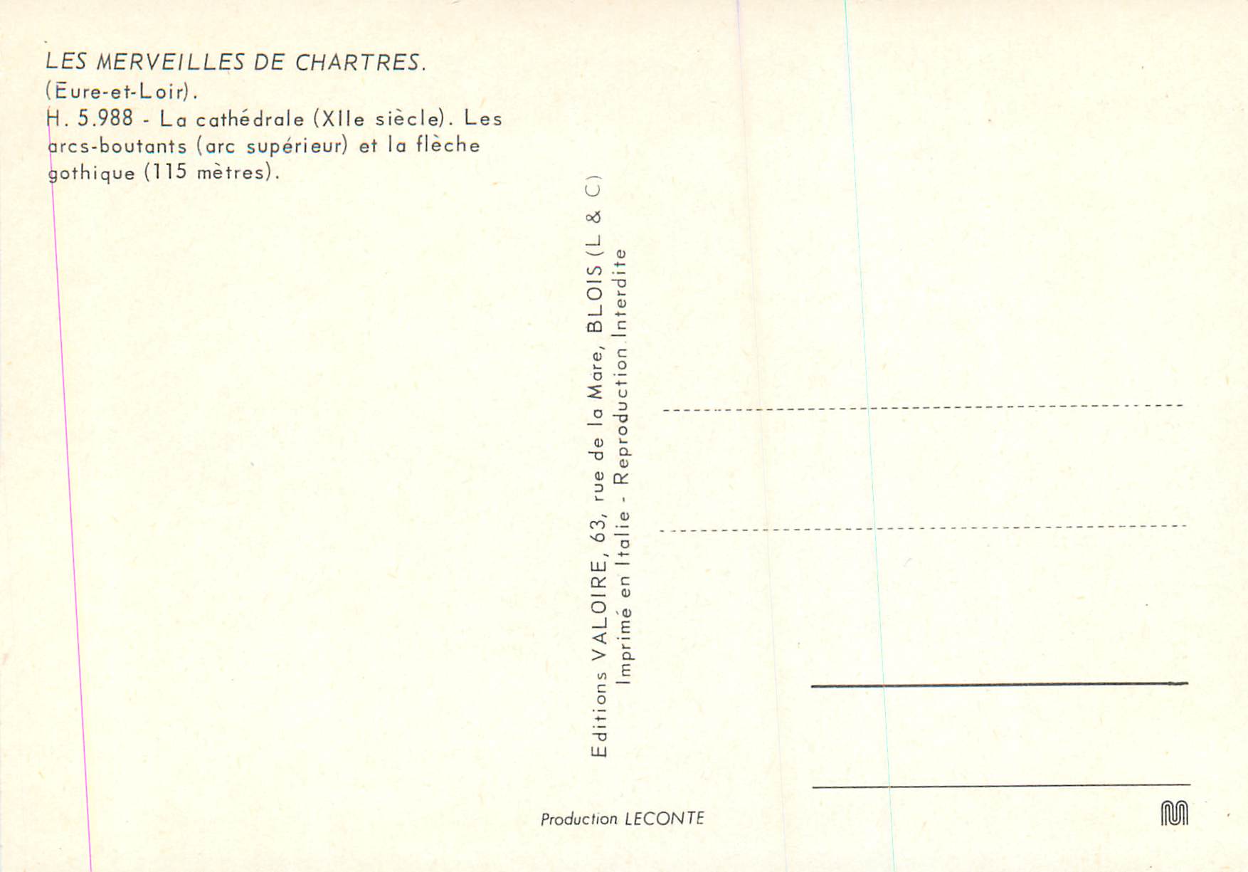CPM les Merveilles de Chartres (Eure et Loir) la Cathedrale (XIIe siecle)  — Verso