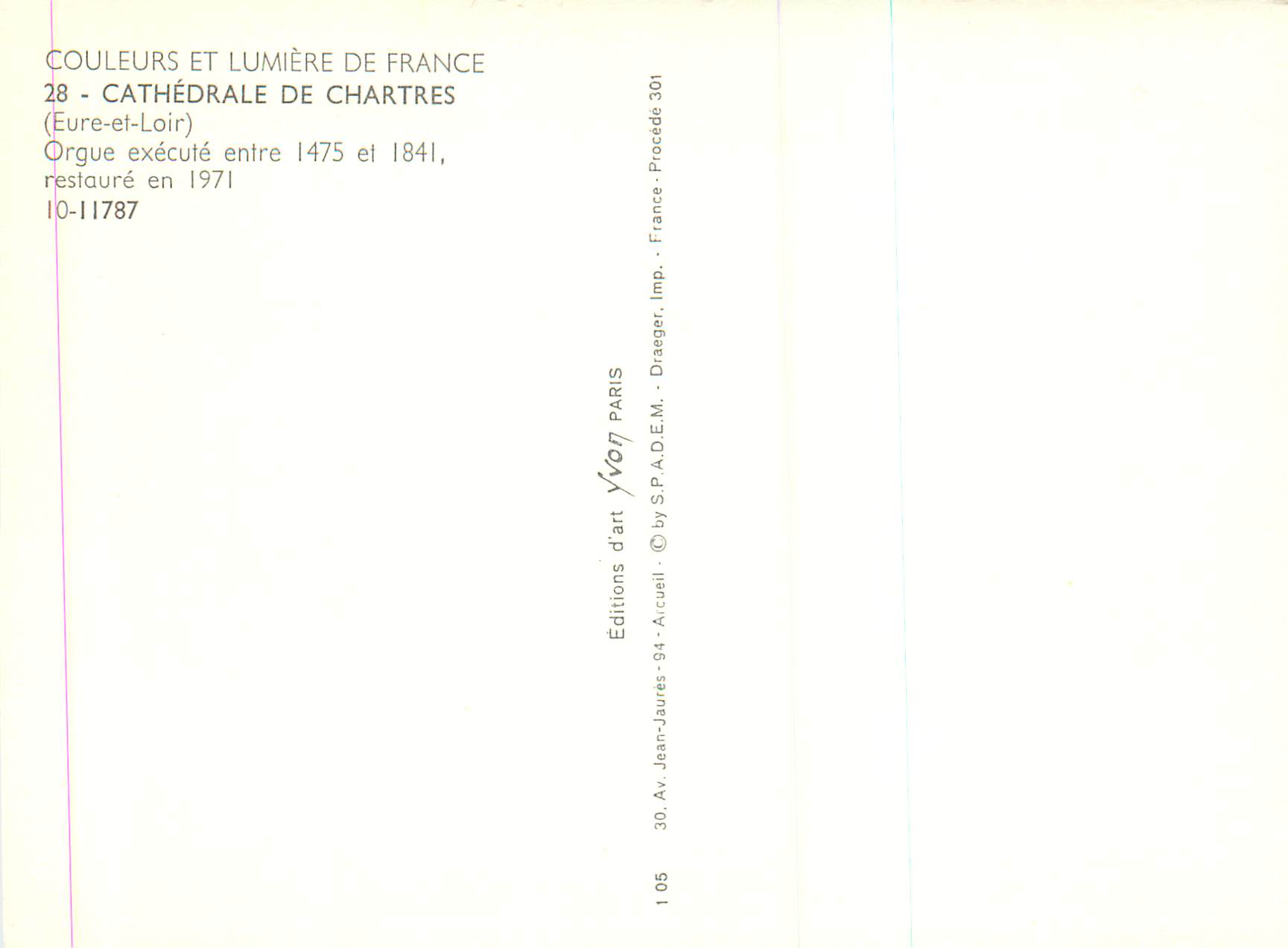 Orgue de la cathédrale de Chartres — Eure-et-Loir — Éditeur : Editions d'art Arcuelli, Paris — Rückseite