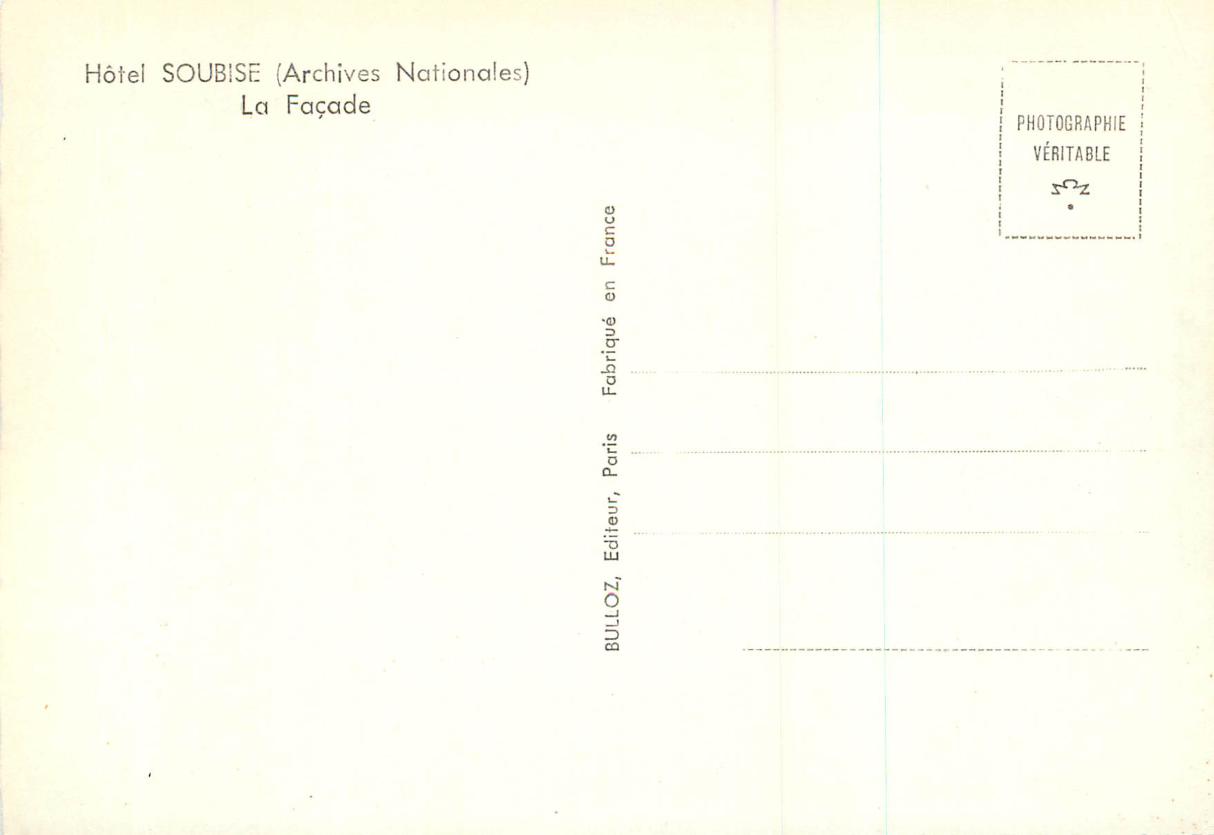 CPM Hotel Soubise (Archives Nationales) la Facade — Rückseite